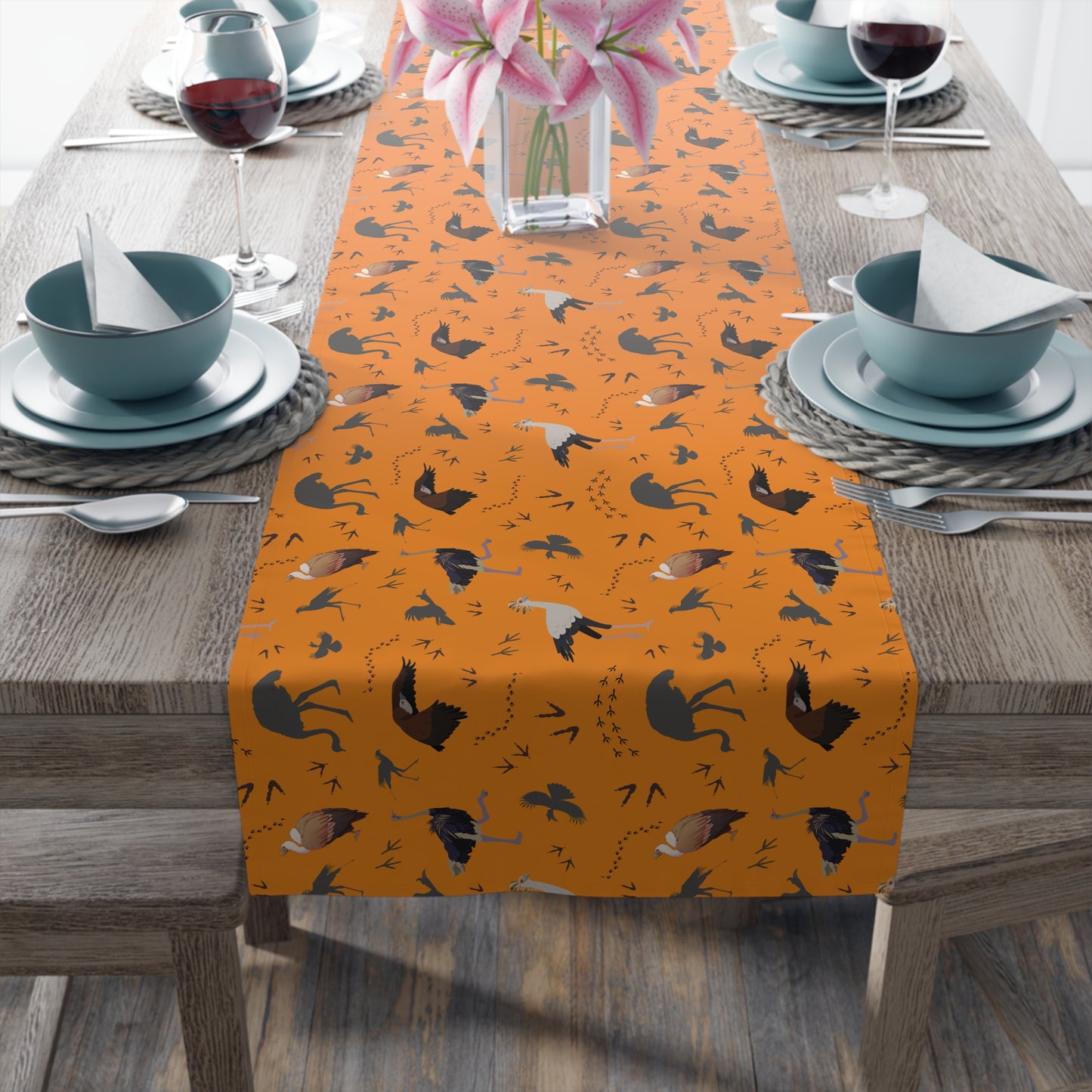 Table Runner - Safari Bird Print (Tangerine)