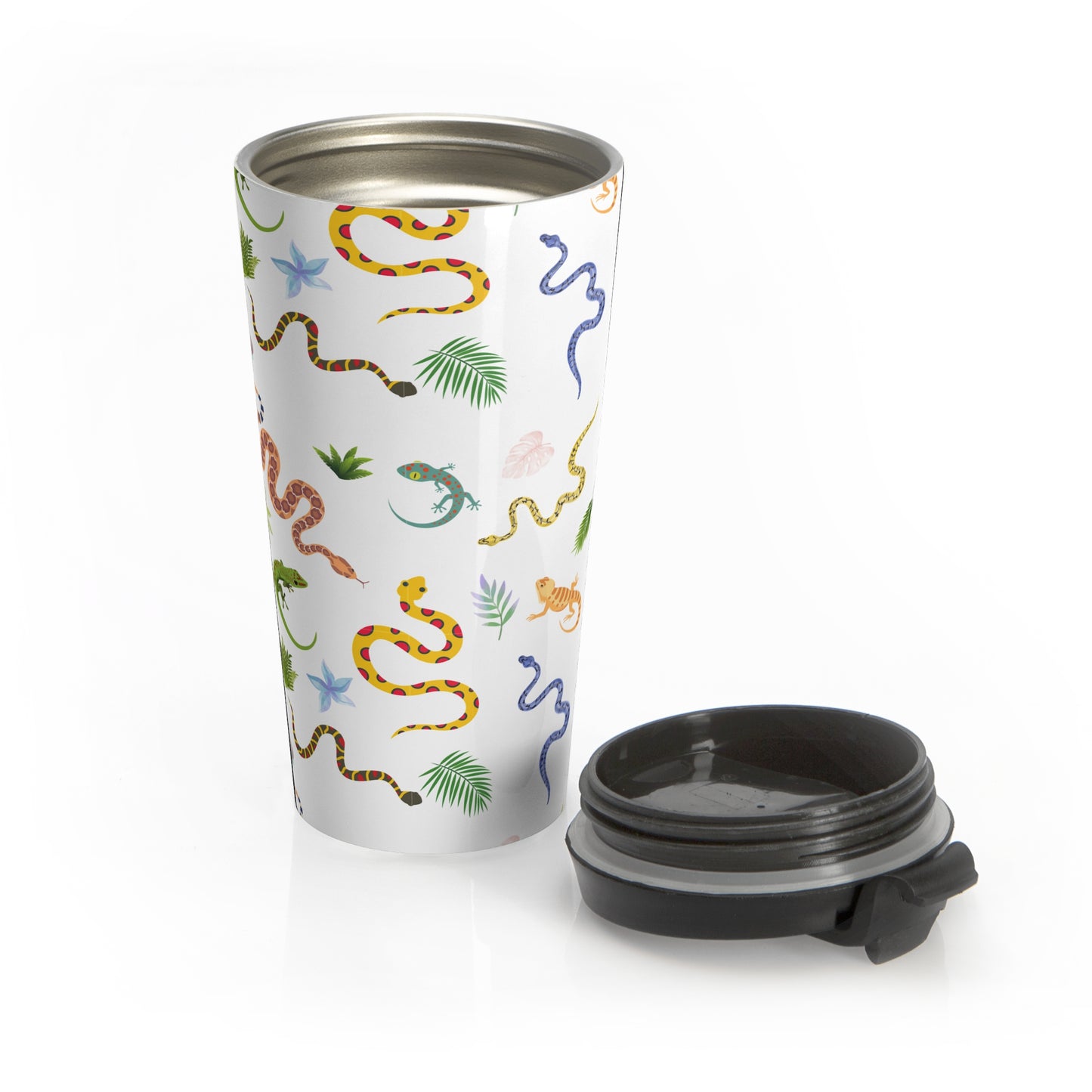 Dancing Reptile Pattern Stainless Steel Travel Mug | Stylish Travel Tumbler | Perfect Gift for Animal Lovers, Nature Enthusiasts, or Travel Junkies