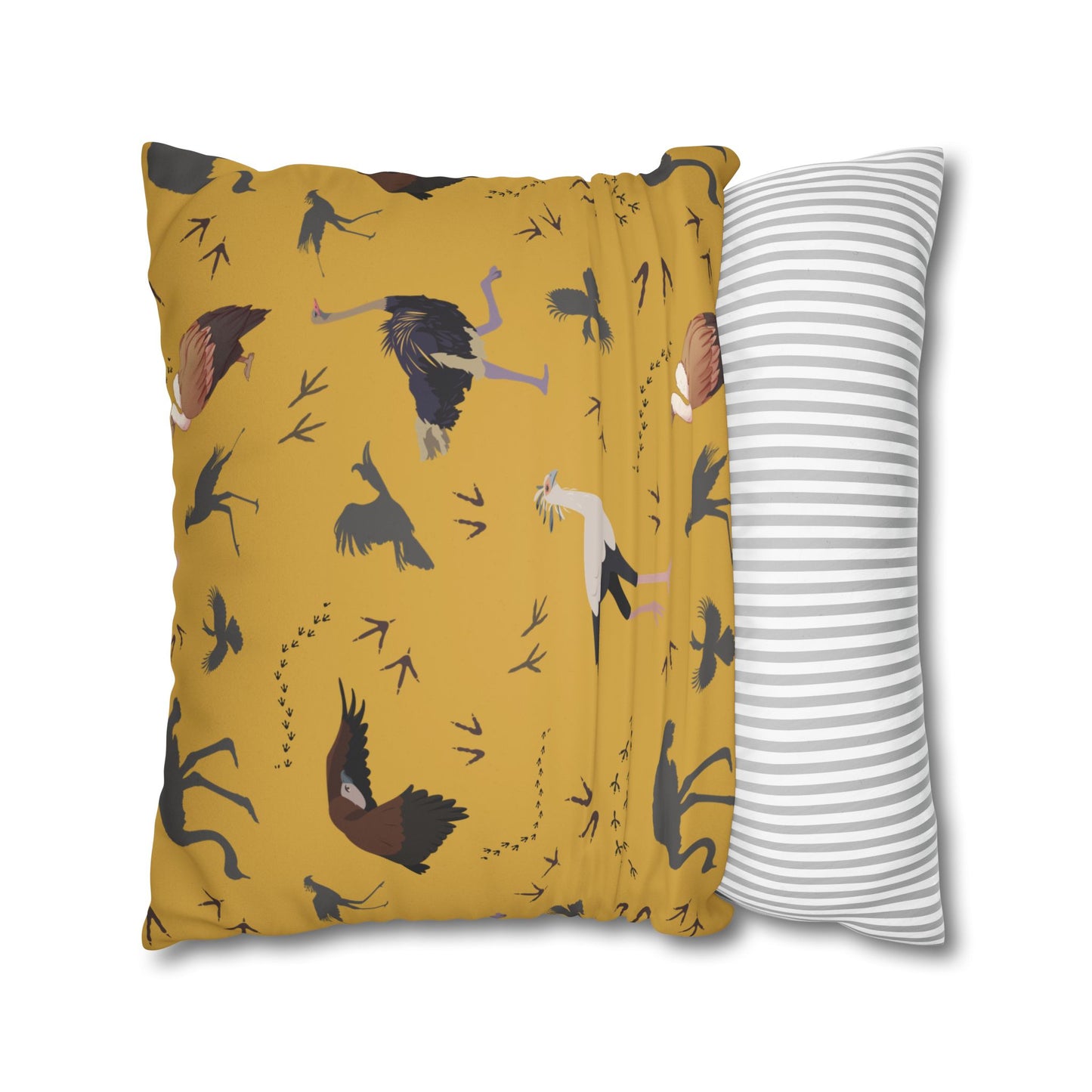 Safari Bird Lux Faux Suede Pillow Cover (Mustard) – 18" x 18" & 20" x 20"