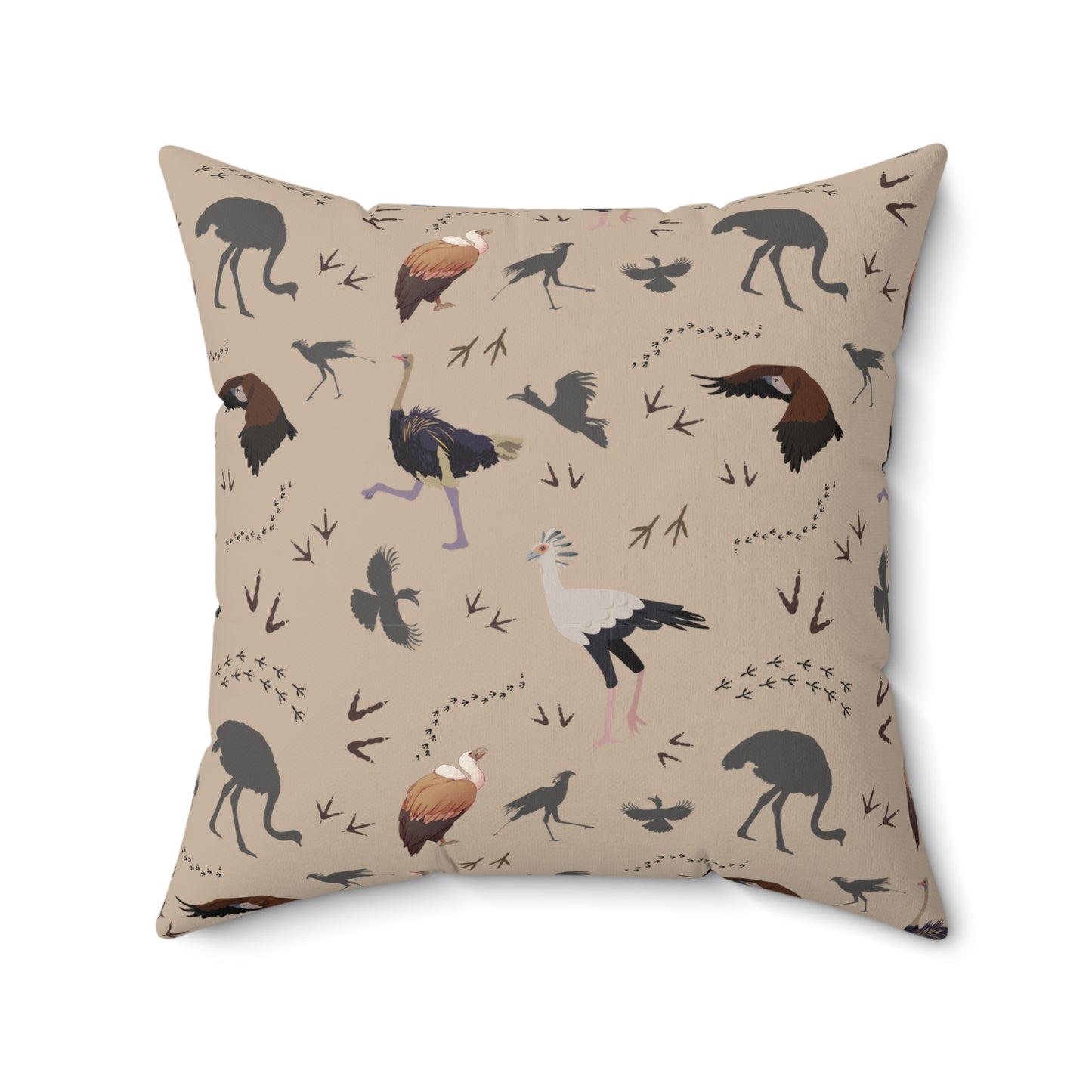 Safari Bird Print Lux Faux Suede Throw Pillow with Insert – 18" x 18" & 20" x 20" (Blush Clay)