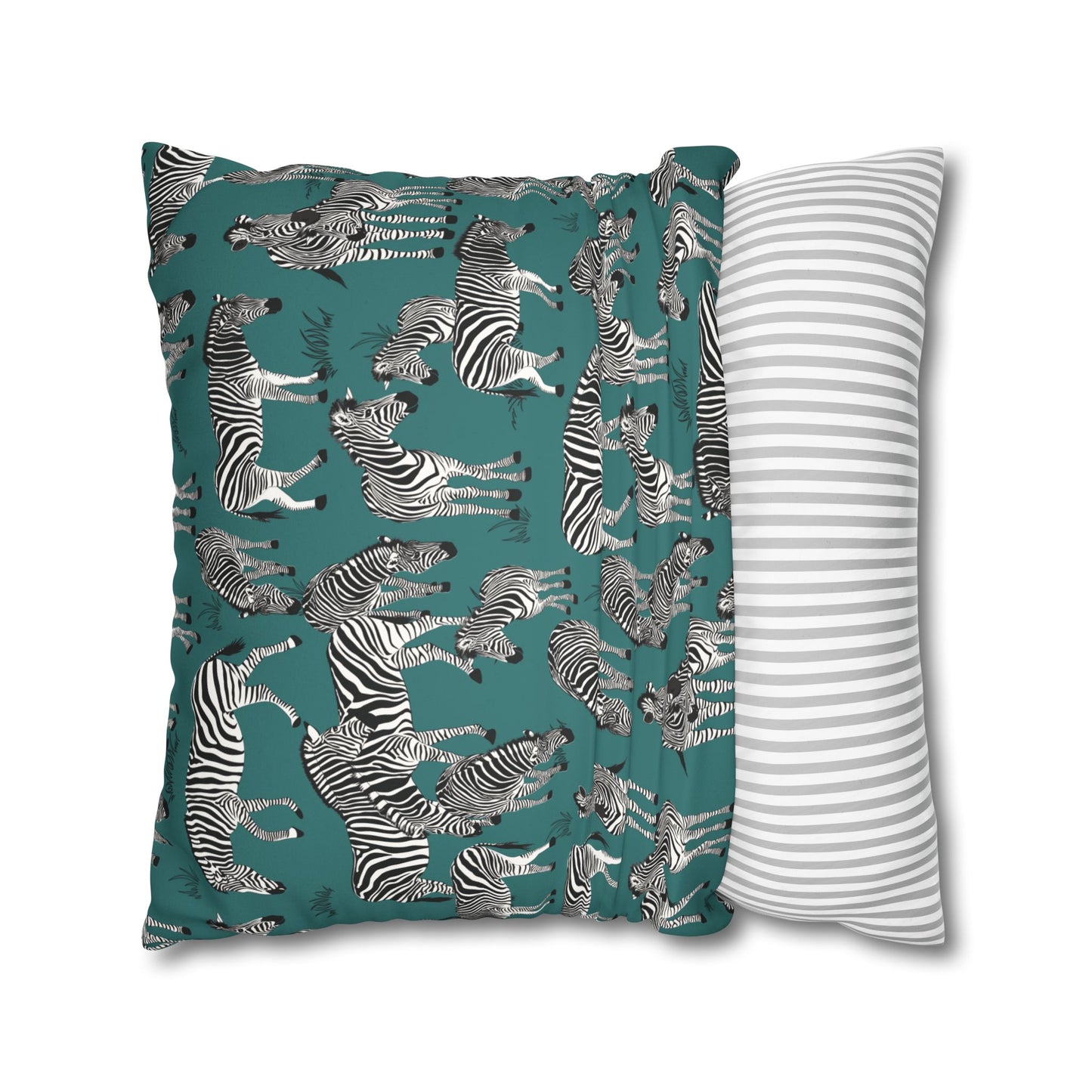 Zebra Herd Lux Faux Suede Throw Pillow Cover – 18" x 18" & 20" x 20" (Jade Sea)