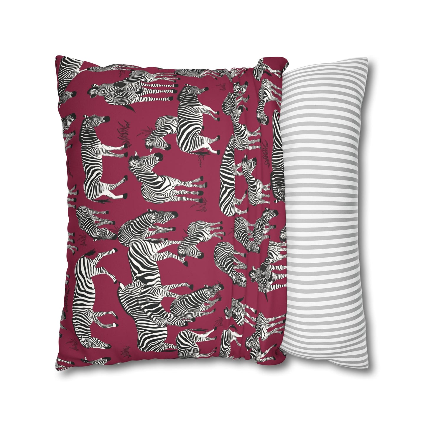 Zebra Herd Lux Faux Suede Throw Pillow Cover – 18" x 18" & 20" x 20" (Crimson Berry)
