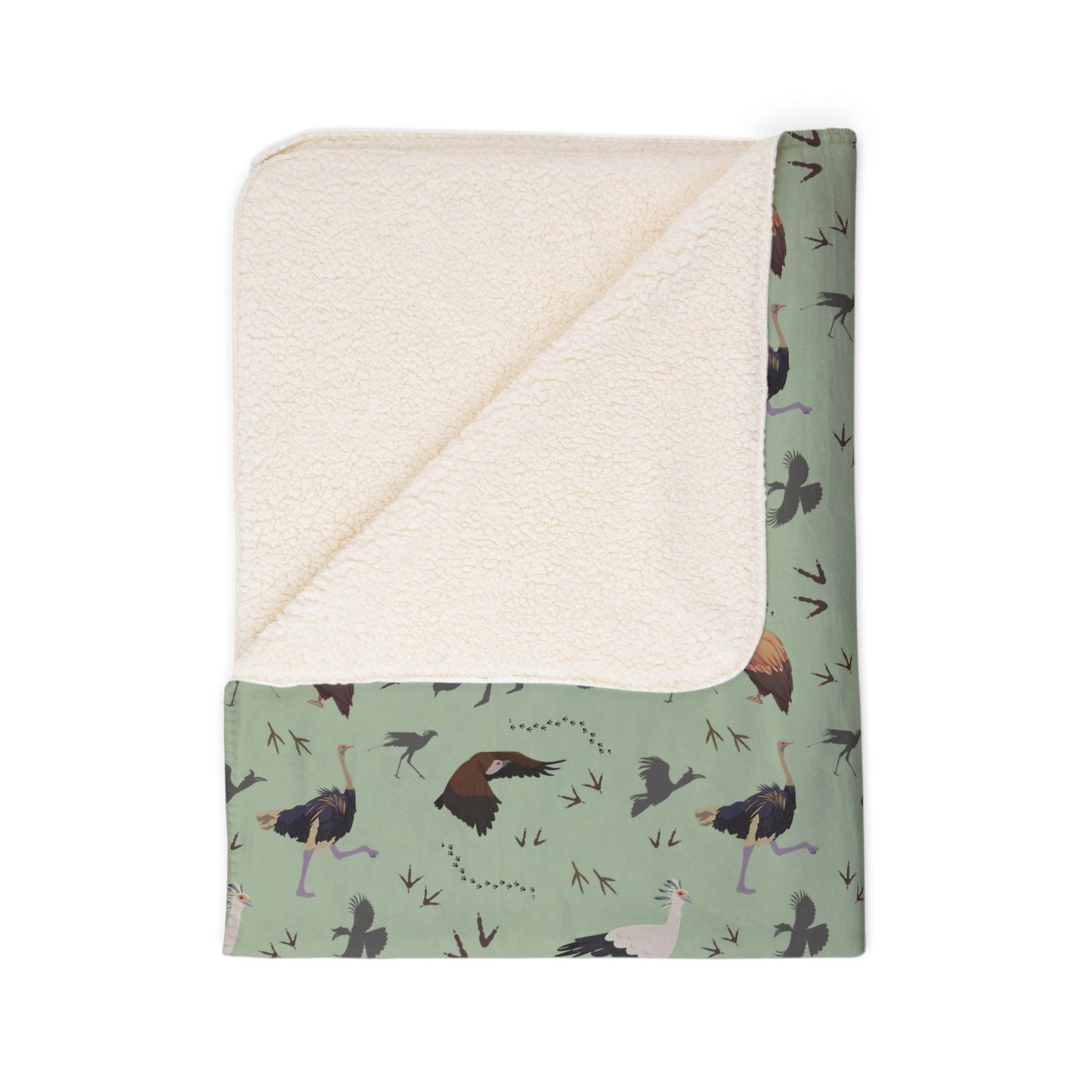 Safari Bird Fleece Sherpa Blanket (Sage)