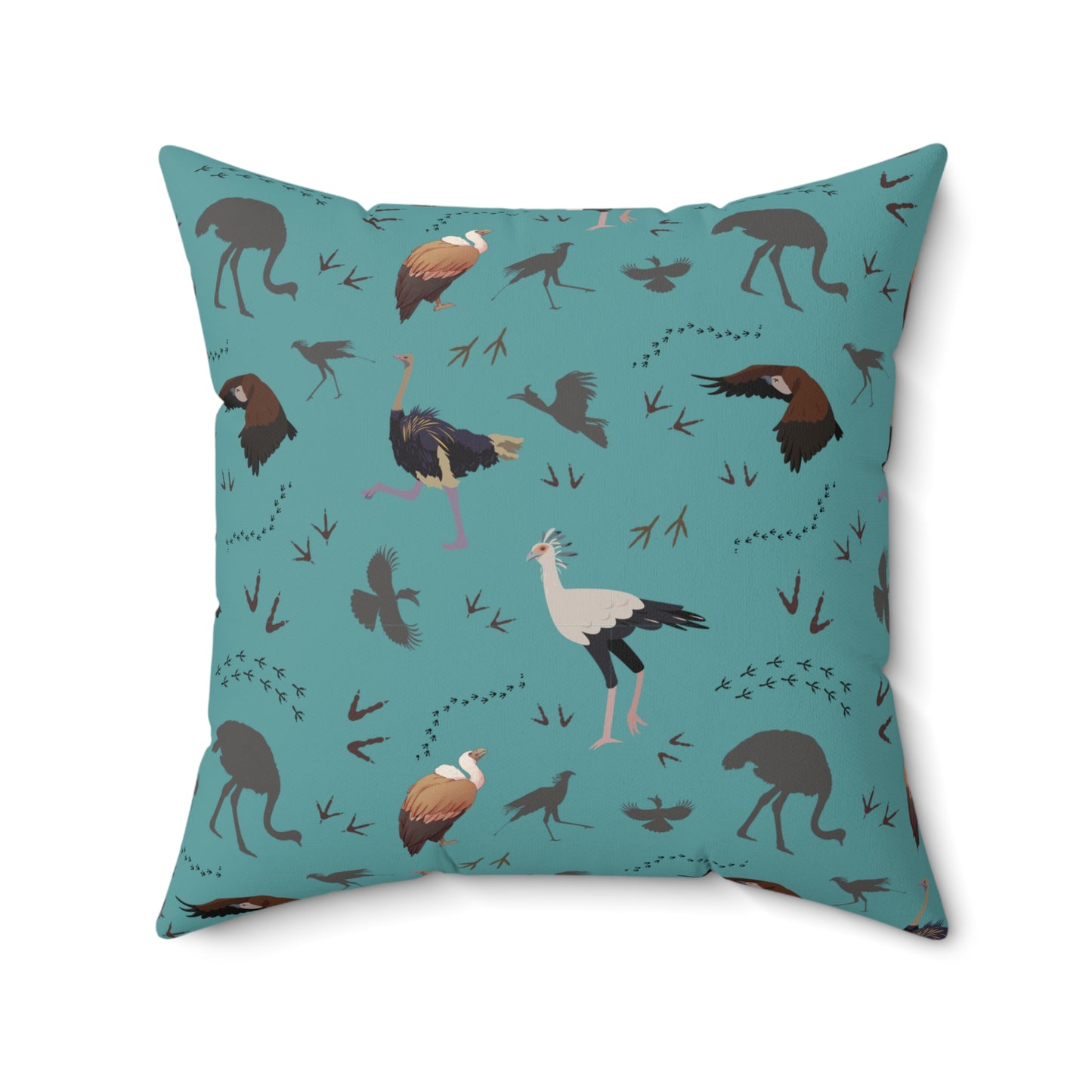 Safari Bird Print Lux Faux Suede Throw Pillow with Insert – 18" x 18" & 20" x 20" (Teal)