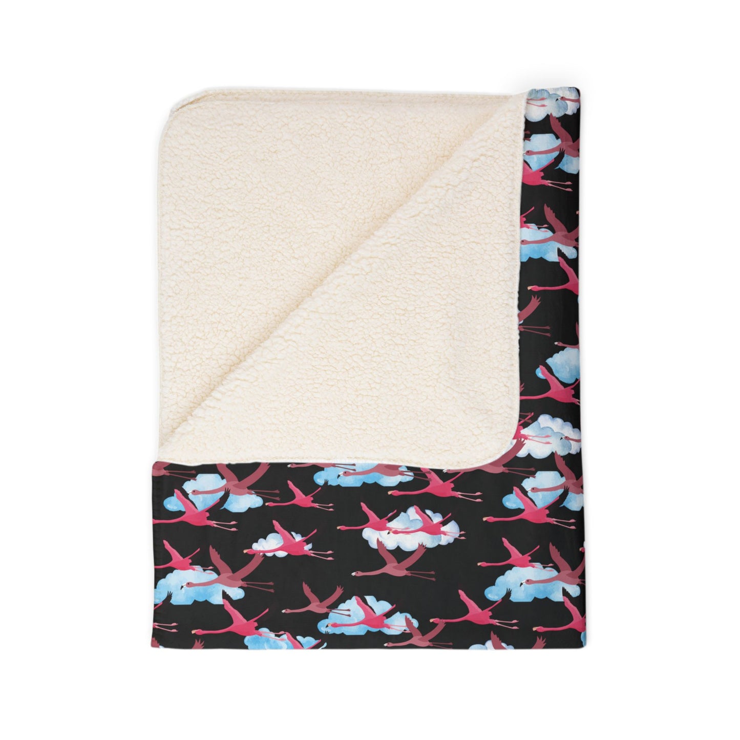 Flying Flamingo Fleece Sherpa Blanket (Black)