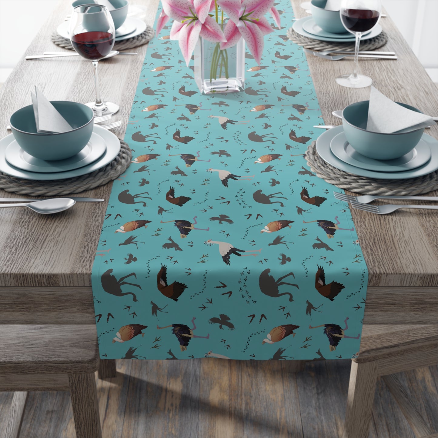 Table Runner - Safari Bird Print (Teal)
