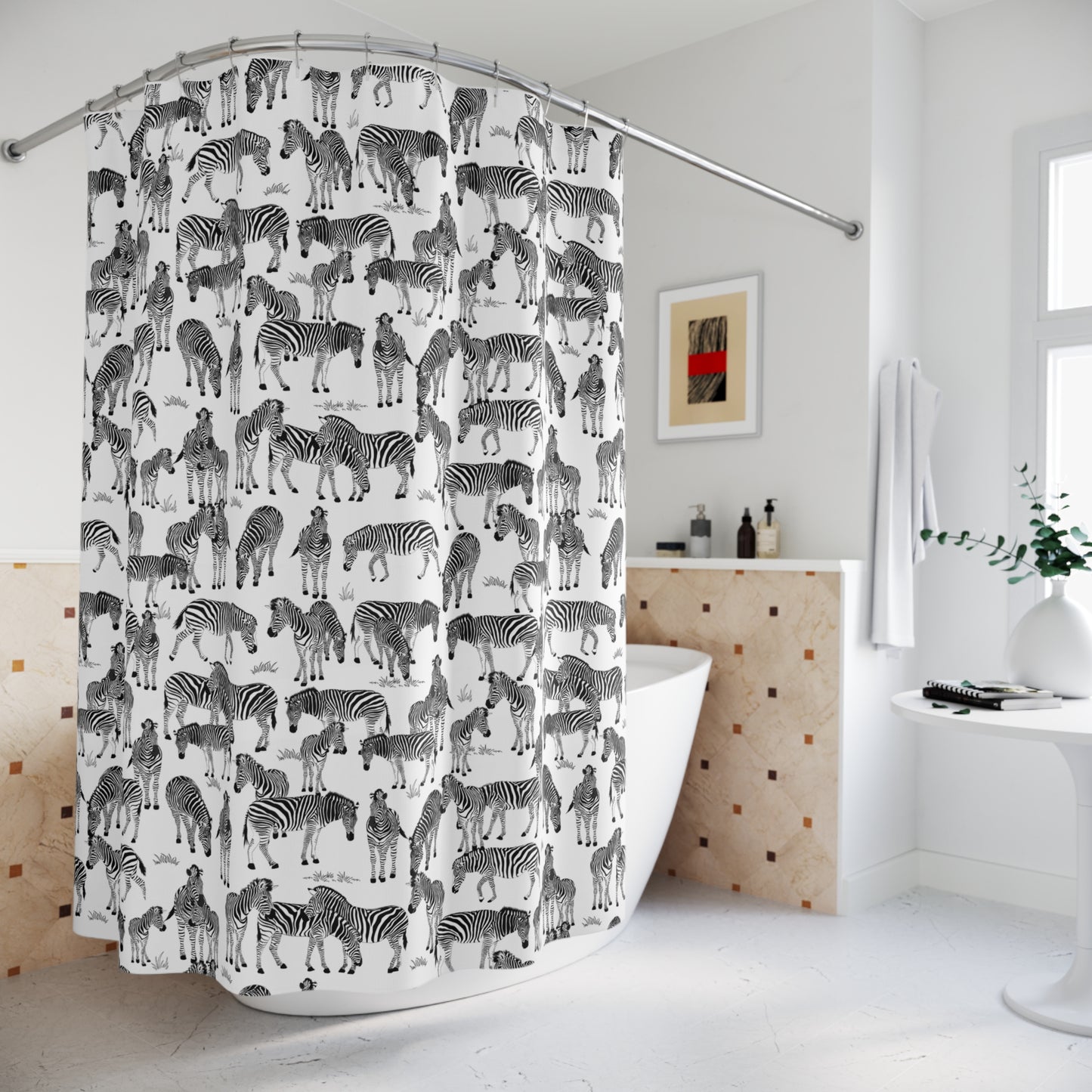 Zebra Print Shower Curtain, Bathroom Decor, Animal Theme, Modern Home, Gift Idea, Unique Design, Great Migration
