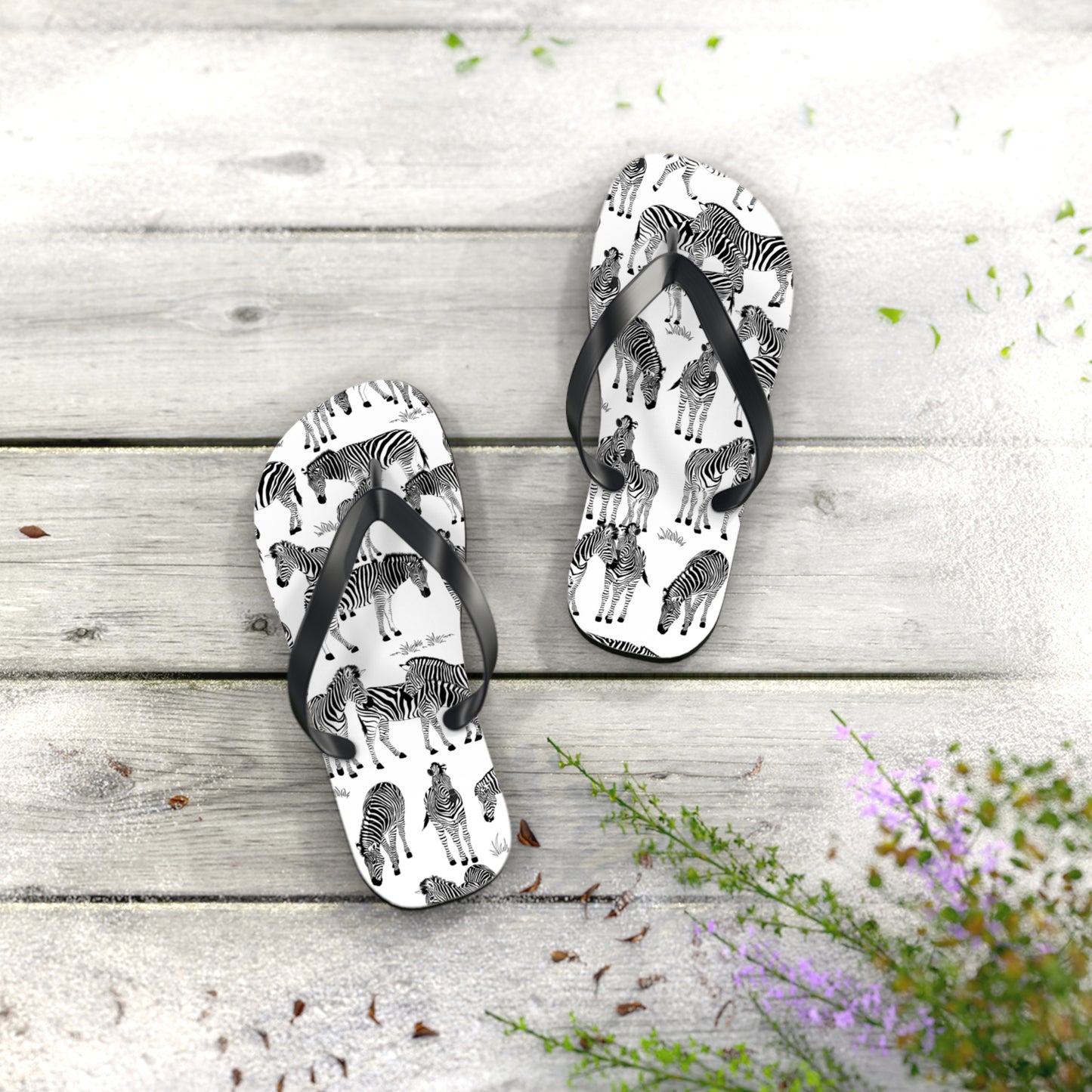 Zebra Print Flip Flops (White), Summer Sandals, Beach Footwear, Vacation Essentials, Gift for Nature Lovers, Cute Outdoor Wear