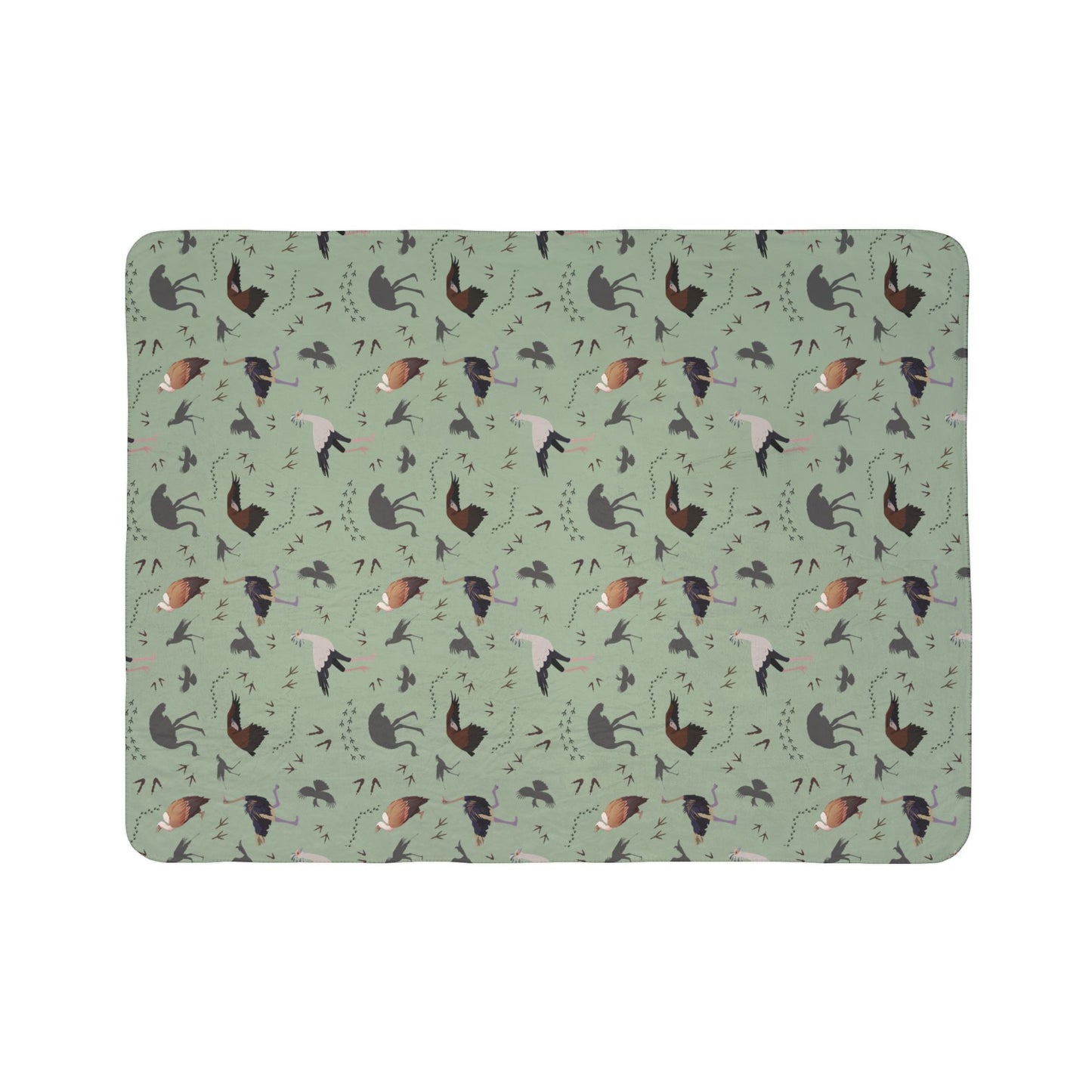 Safari Bird Fleece Sherpa Blanket (Sage)