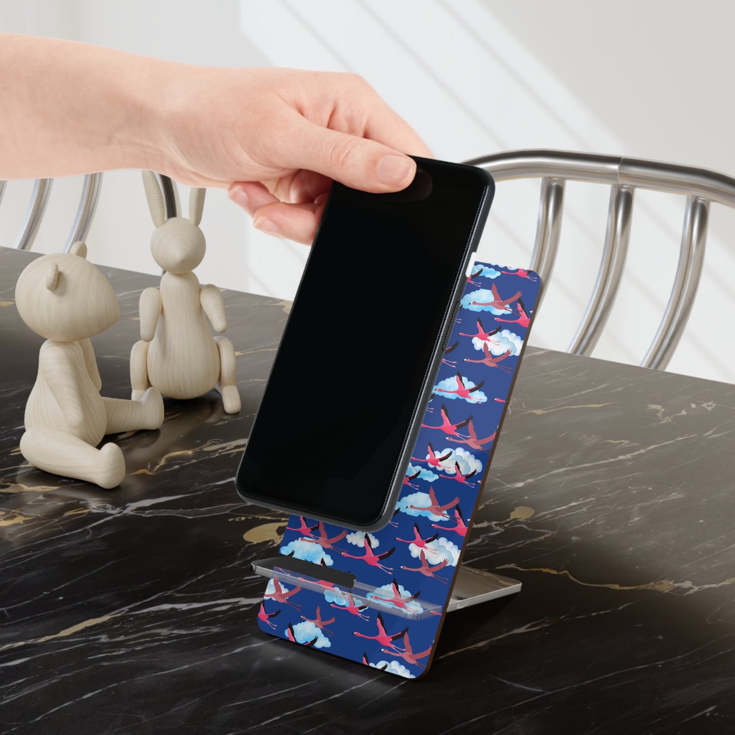 Flying Flamingo Smartphone Display Stand, Desk Organizer, Phone Holder, Cute Gift for Bird Lovers, Home Office Decor, Unique Tech Accessory