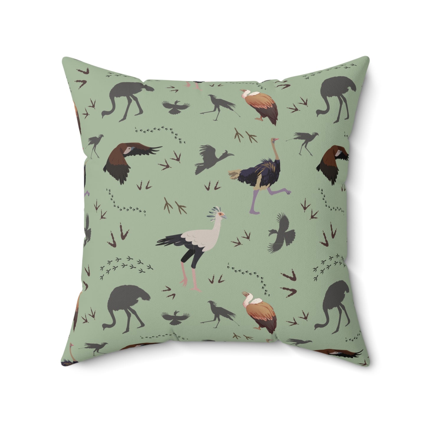 Safari Bird Print Lux Faux Suede Throw Pillow with Insert – 18" x 18" & 20" x 20" (Sage)