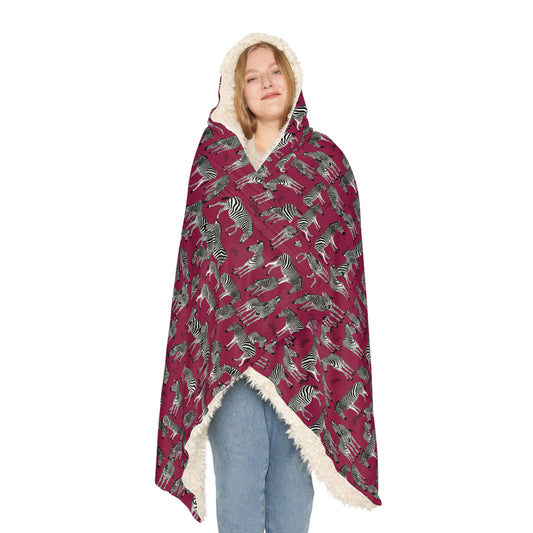 Hooded Snuggle Blanket - Whimsical Zebra Herd Print (Crimson Berry)