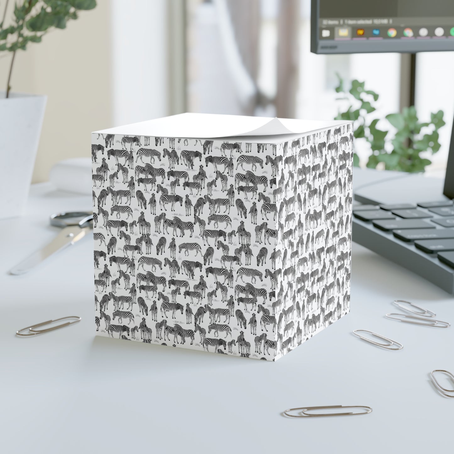Zebra Herd Note Cube, Unique Sticky Memo Pad, Desk Organizer Gift, Animal Print Office Supplies, Fun Note Taking Accessories