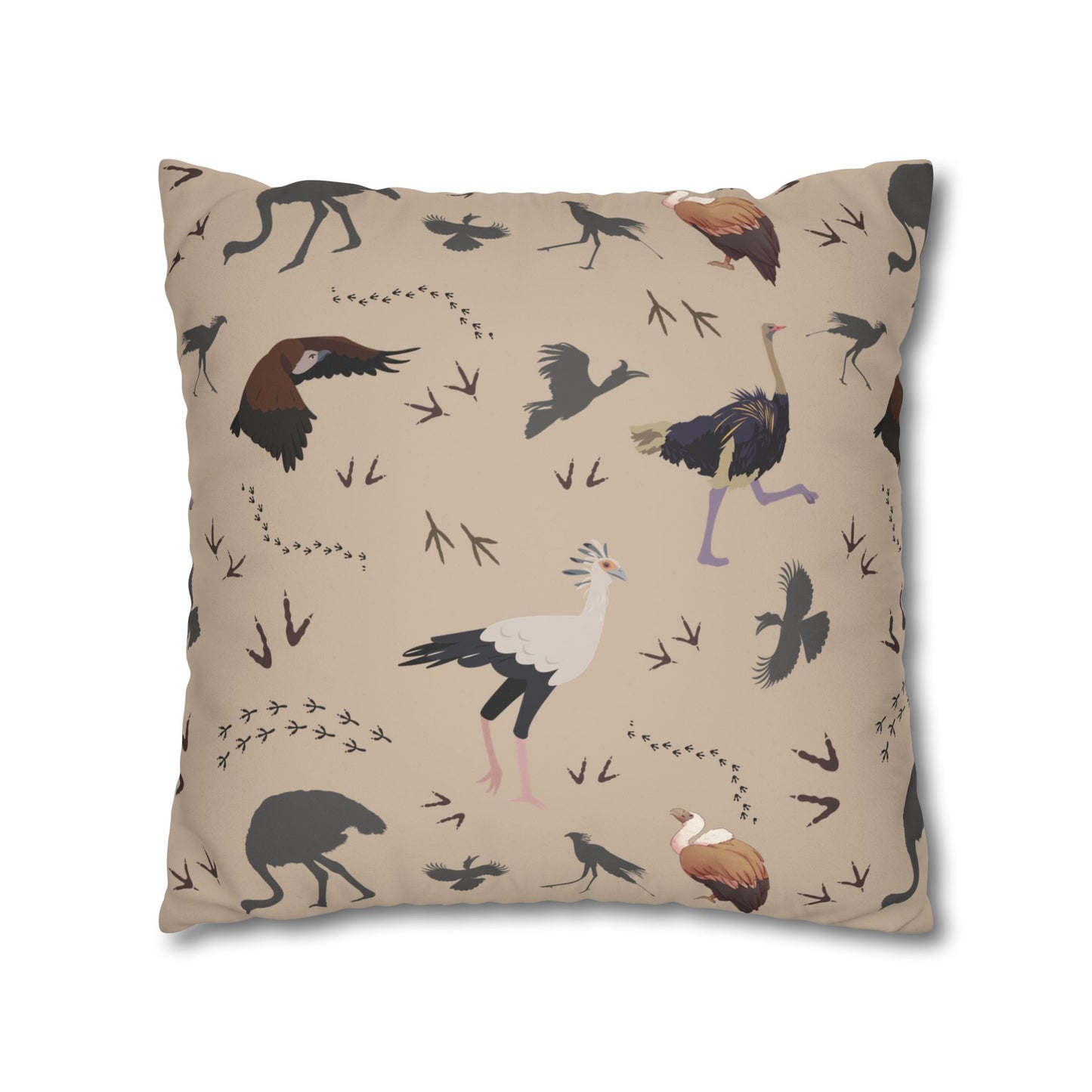 Safari Bird Lux Faux Suede Pillow Cover (Blush Clay) – 18" x 18" & 20" x 20"