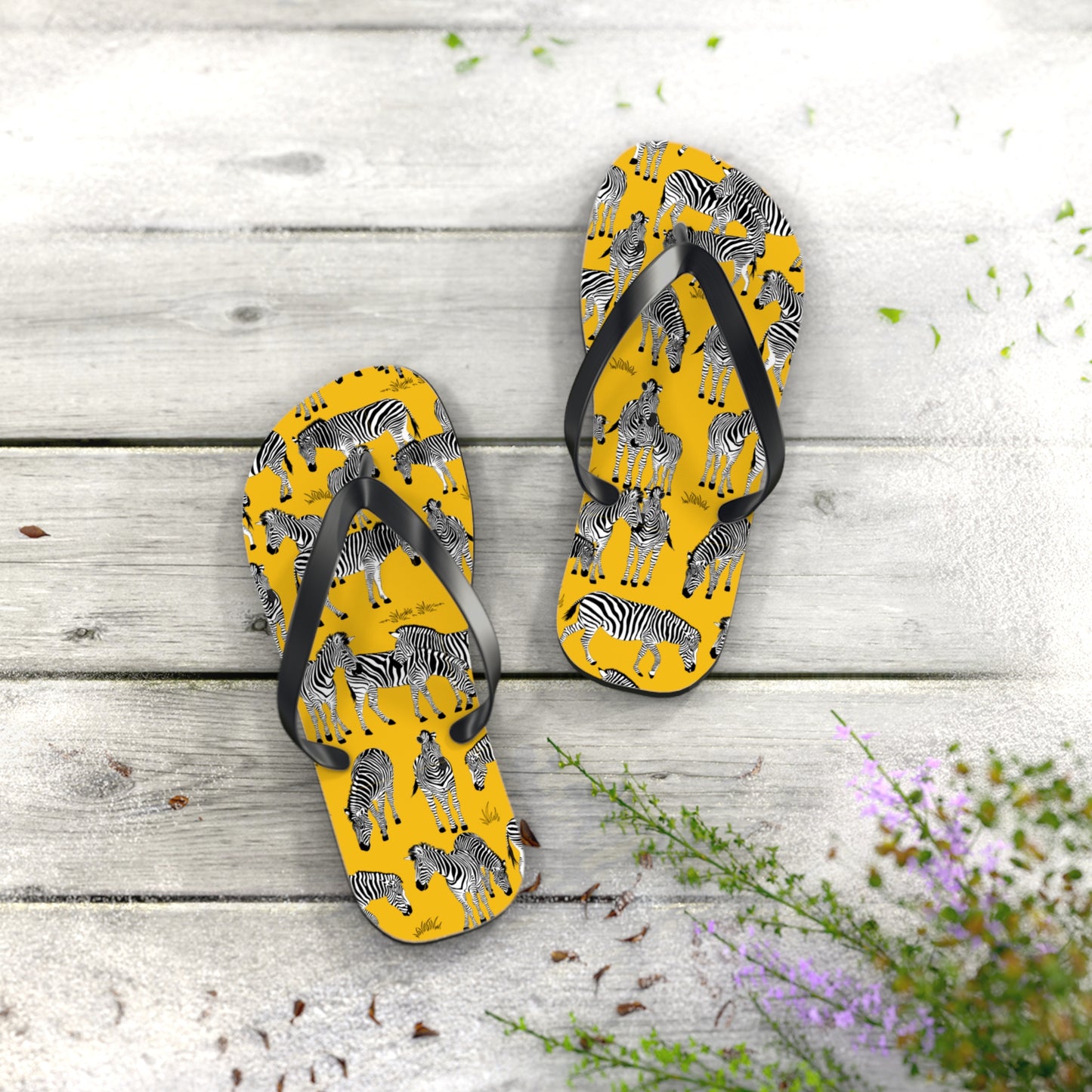 Zebra Print Flip Flops (Yellow), Summer Sandals, Beach Footwear, Vacation Essentials, Gift for Nature Lovers, Cute Outdoor Wear