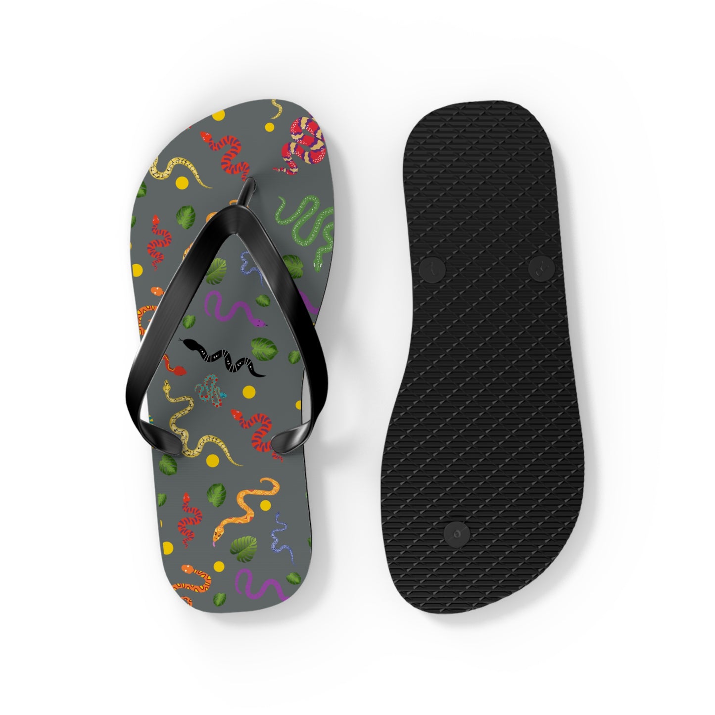 Dancing Snake Print Flip Flops, Summer Sandals, Beach Footwear, Vacation Essentials, Gift for Nature Lovers, Cute Outdoor Wear