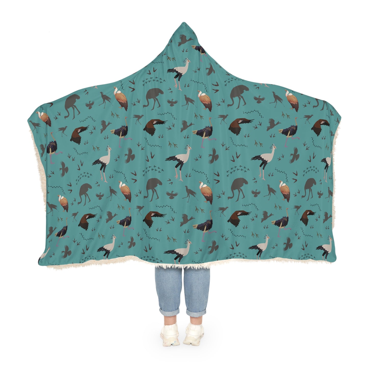 Hooded Snuggle Blanket - Whimsical Safari Bird Print (Teal)