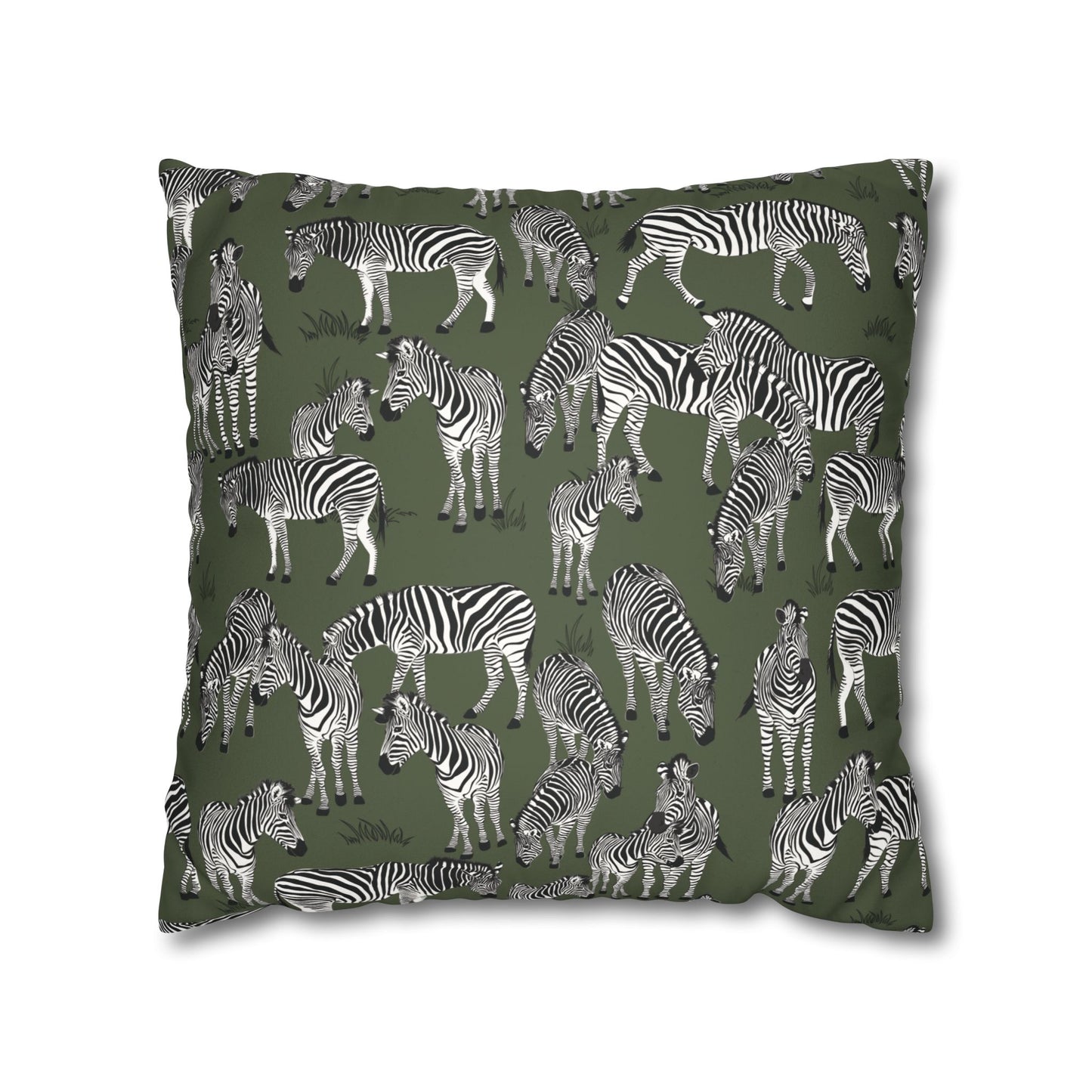 Zebra Herd Lux Faux Suede Throw Pillow Cover – 18" x 18" & 20" x 20" (Moss)