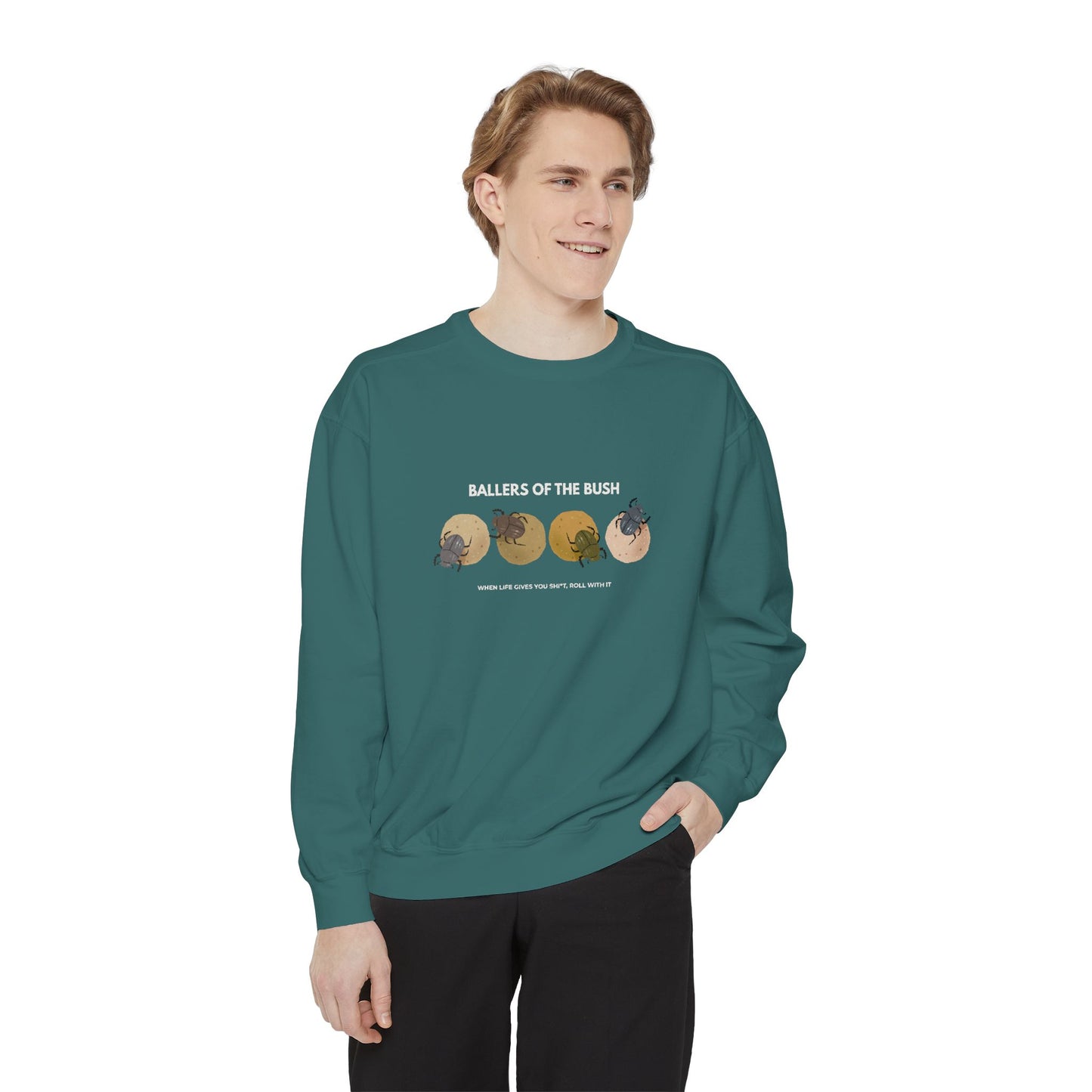 Rolling Dung Beetle Design Sweatshirt, Cozy Unisex Pullover, Perfect for Nature Lovers, Gifts for Biologists, Casual Layering Piece