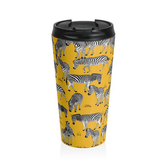 Zebra Pattern Stainless Steel Travel Mug (Yellow) | Stylish Travel Tumbler | Perfect Gift for Animal Lovers, Nature Enthusiasts, or Travel Junkies