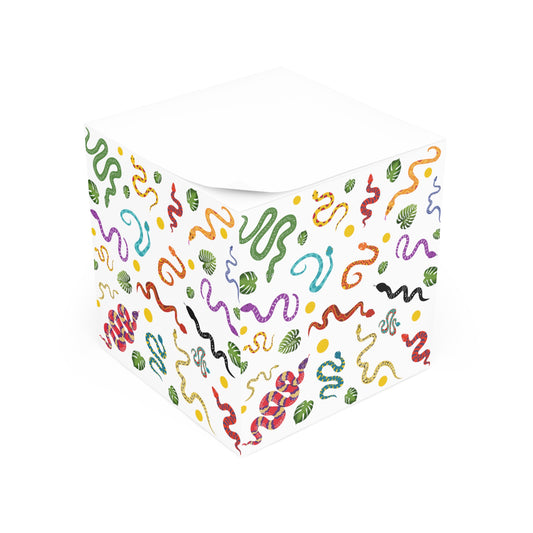 Dancing Snakes Print Note Cube, Cute Stationery, Desk Organizer, Gift for Snake Lovers, Office Supplies, Nature Inspired Decor