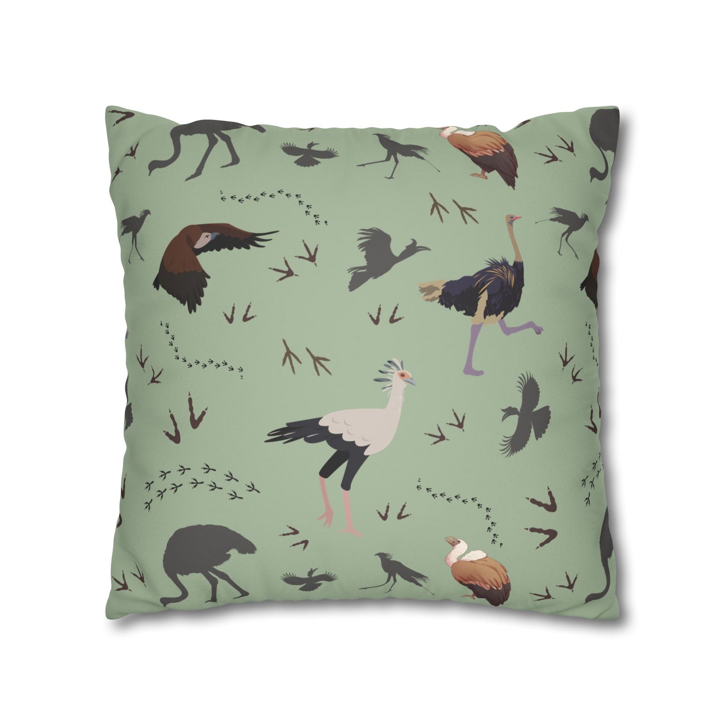 Safari Bird Lux Faux Suede Pillow Cover (Sage)– 18" x 18" & 20" x 20"
