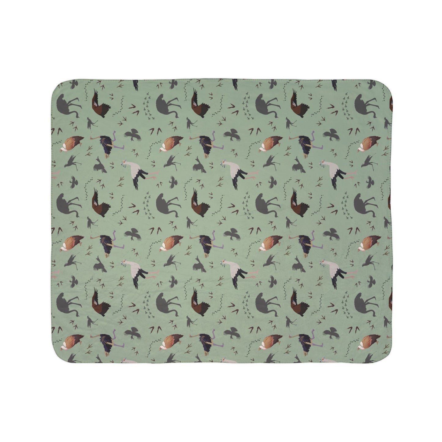 Safari Bird Fleece Sherpa Blanket (Sage)