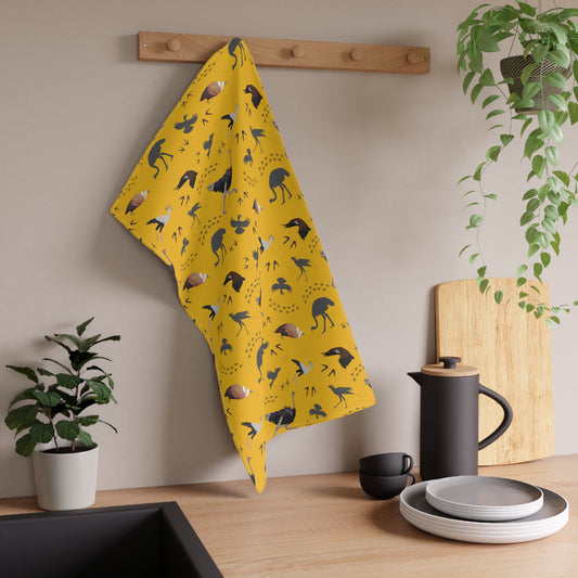 Charming Safari Bird Print Tea Towels (Yellow), Rustic Kitchen Decor, Gift for Animal Lovers, Boho Kitchen Accessories