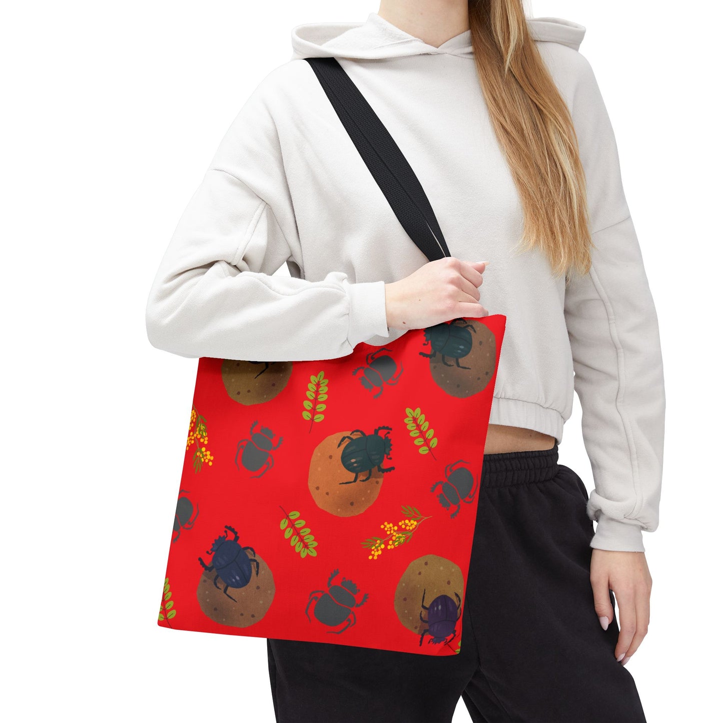 Whimsical Dung Beetle Tote Bag (Red), Perfect for Animal Lovers, Halloween, Eco-Friendly Bag, Gift for Pet Owners, Shopping Bag, Halloween Gift