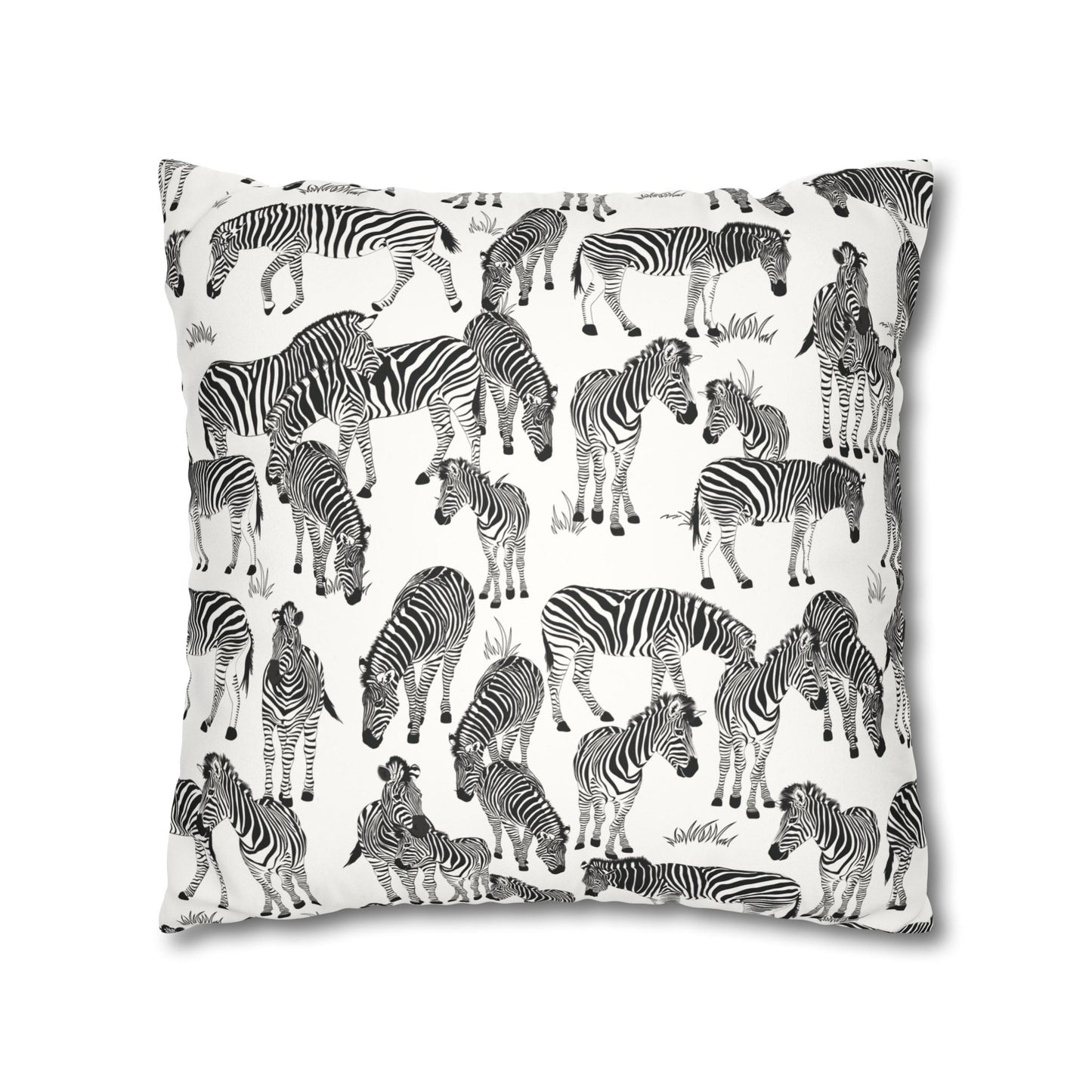 Zebra Herd Lux Faux Suede Throw Pillow Cover – 18" x 18" & 20" x 20" (White)