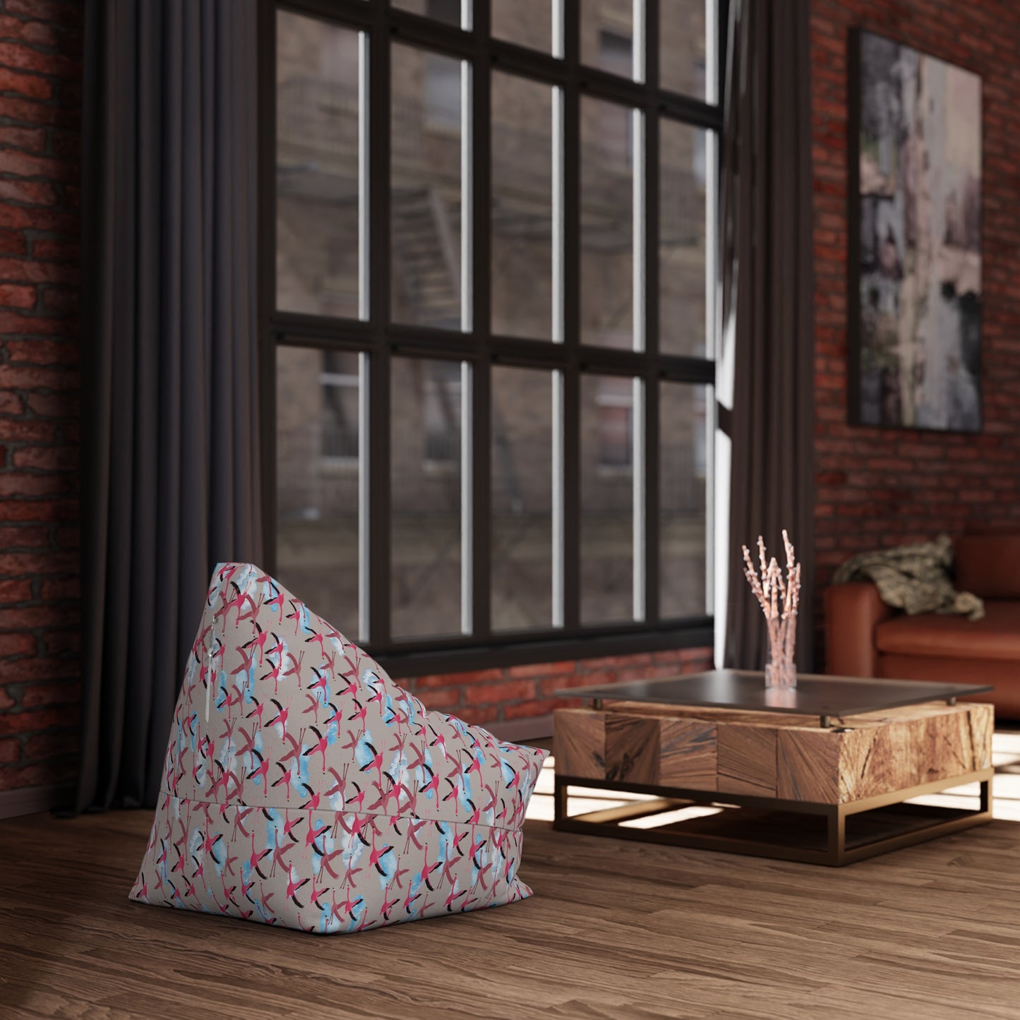 Bean Bag Chair Cover - Flying Flamingo Pattern (Wild Clay)