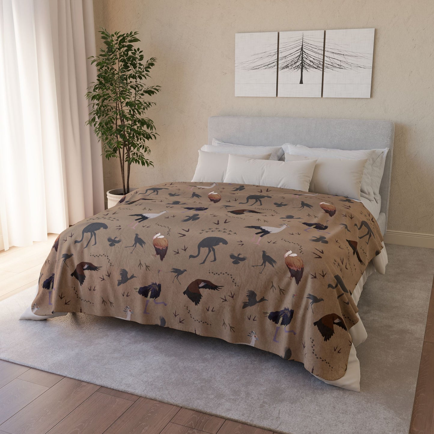 Safari Bird Fleece Sherpa Blanket