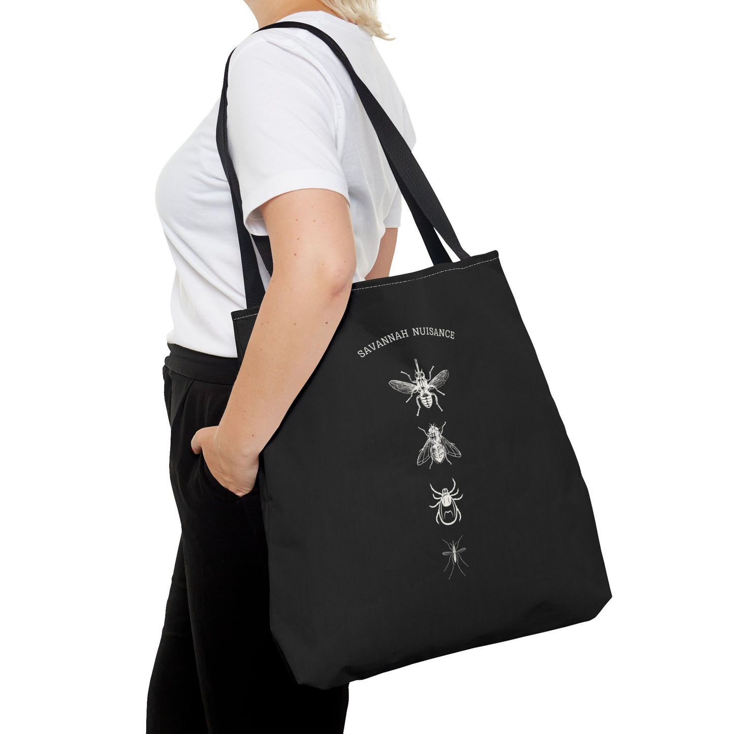 Savannah Nuisance Insect-Themed Tote Bag | Eco-Friendly Reusable Shopping Bag, Bee Lover Gift, Nature Enthusiast Accessory, Black AOP
