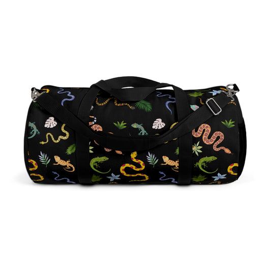 Whimsical Dancing Reptile Print Duffel Bag for Adventurers, Gym Tote, Travel Companion, Eco-Friendly Sports Bag, Perfect Gift for Animal Lovers