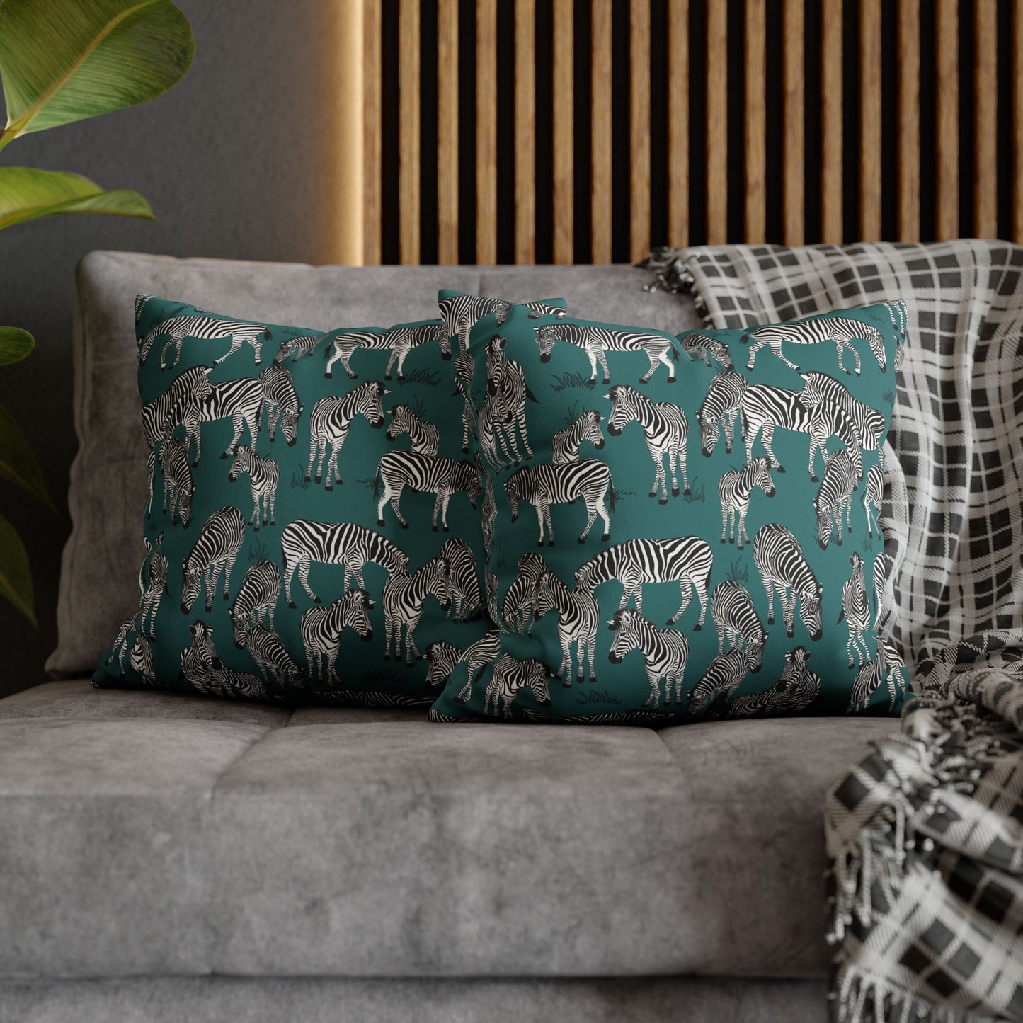 Zebra Herd Lux Faux Suede Throw Pillow Cover – 18" x 18" & 20" x 20" (Jade Sea)