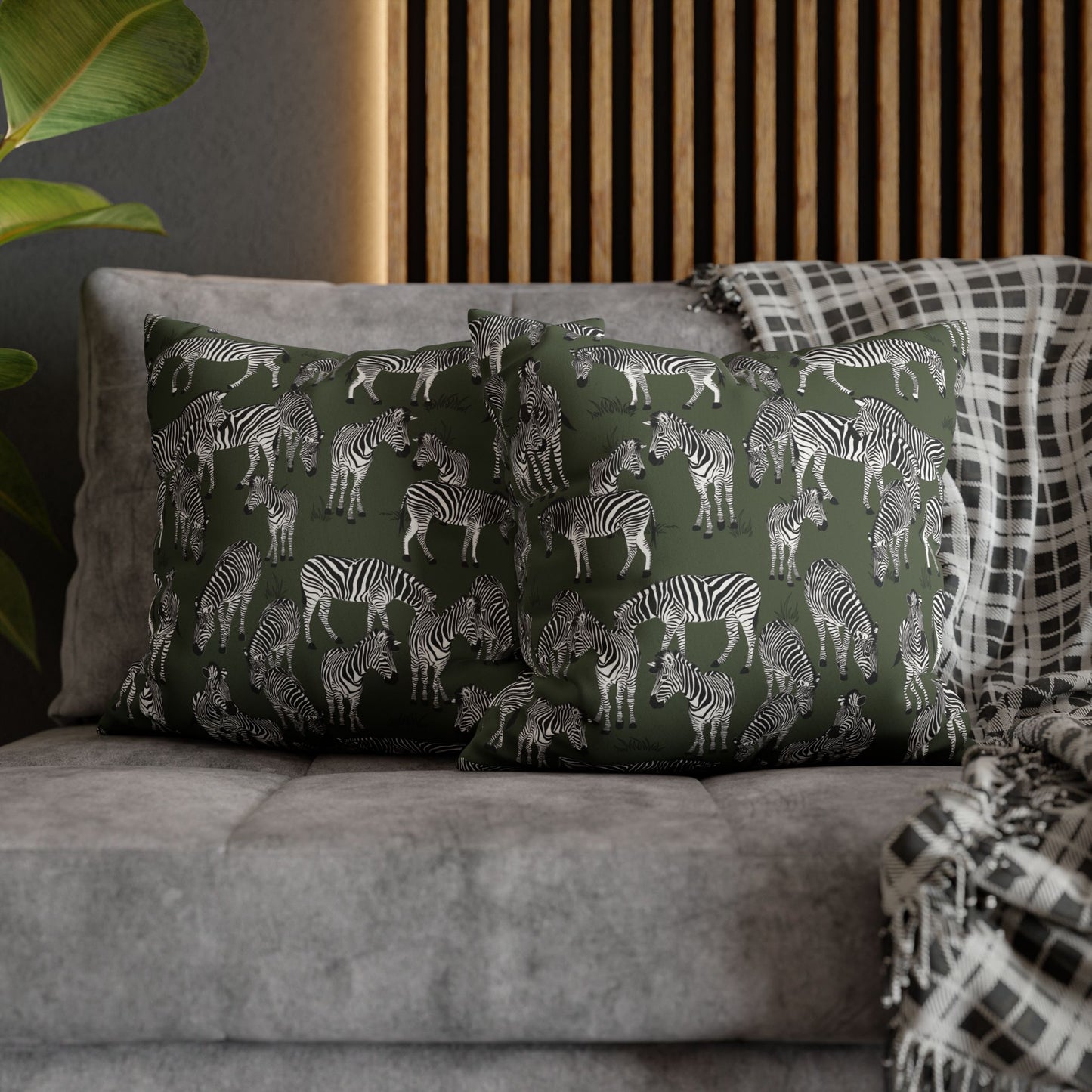 Zebra Herd Lux Faux Suede Throw Pillow Cover – 18" x 18" & 20" x 20" (Moss)