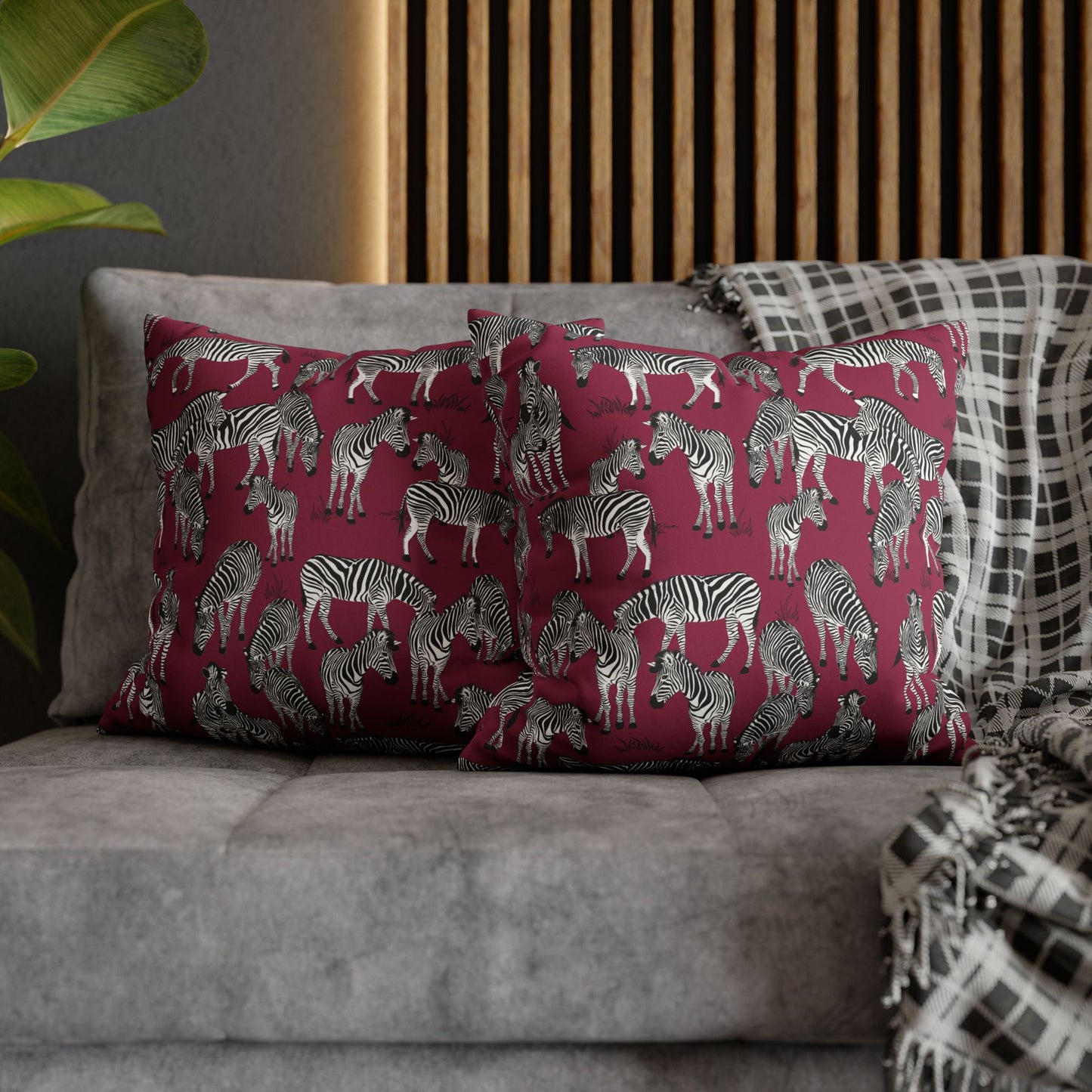 Zebra Herd Lux Faux Suede Throw Pillow Cover – 18" x 18" & 20" x 20" (Crimson Berry)