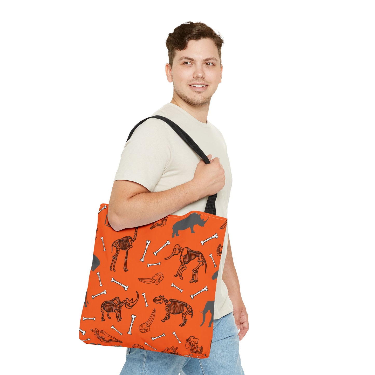Whimsical Herbivore Animal Skeletons Tote Bag (Orange), Perfect for Animal Lovers, Halloween, Eco-Friendly Bag, Gift for Pet Owners, Shopping Bag, Halloween Gift