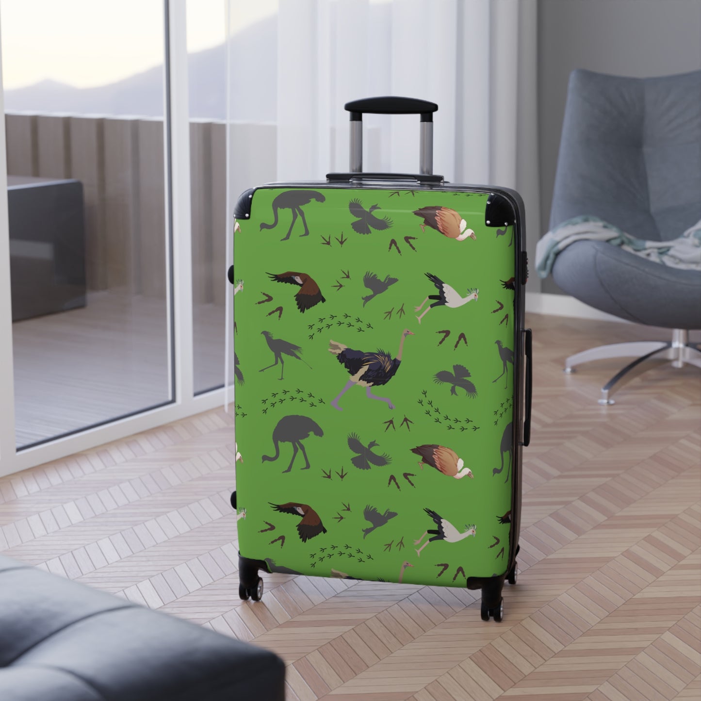 Safari Bird Travel Suitcase with Airplane Design, Luggage for Travelers, Custom Travel Bag, Vacation Essentials, Chic Carry-On