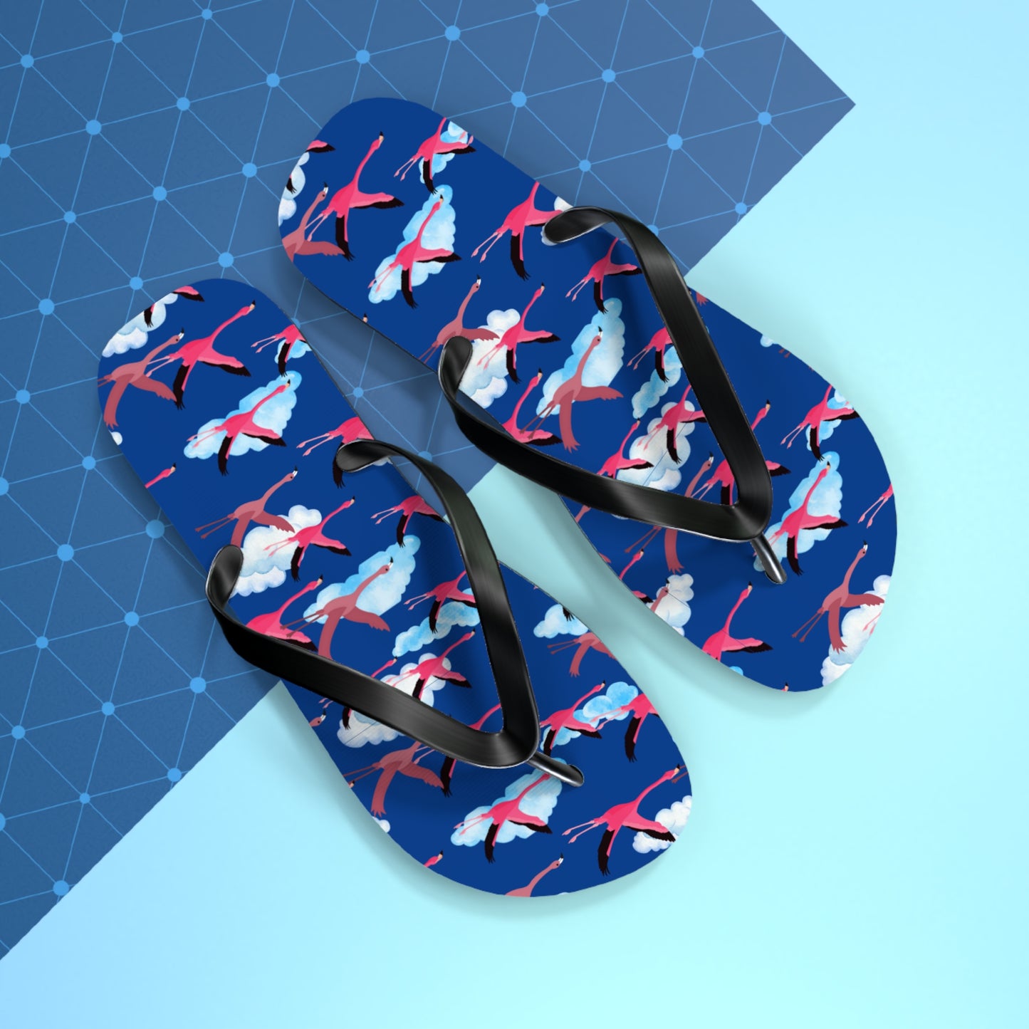 Flying Flamingo Print Flip Flops (Blue), Summer Sandals, Beach Footwear, Vacation Essentials, Gift for Nature Lovers, Cute Outdoor Wear