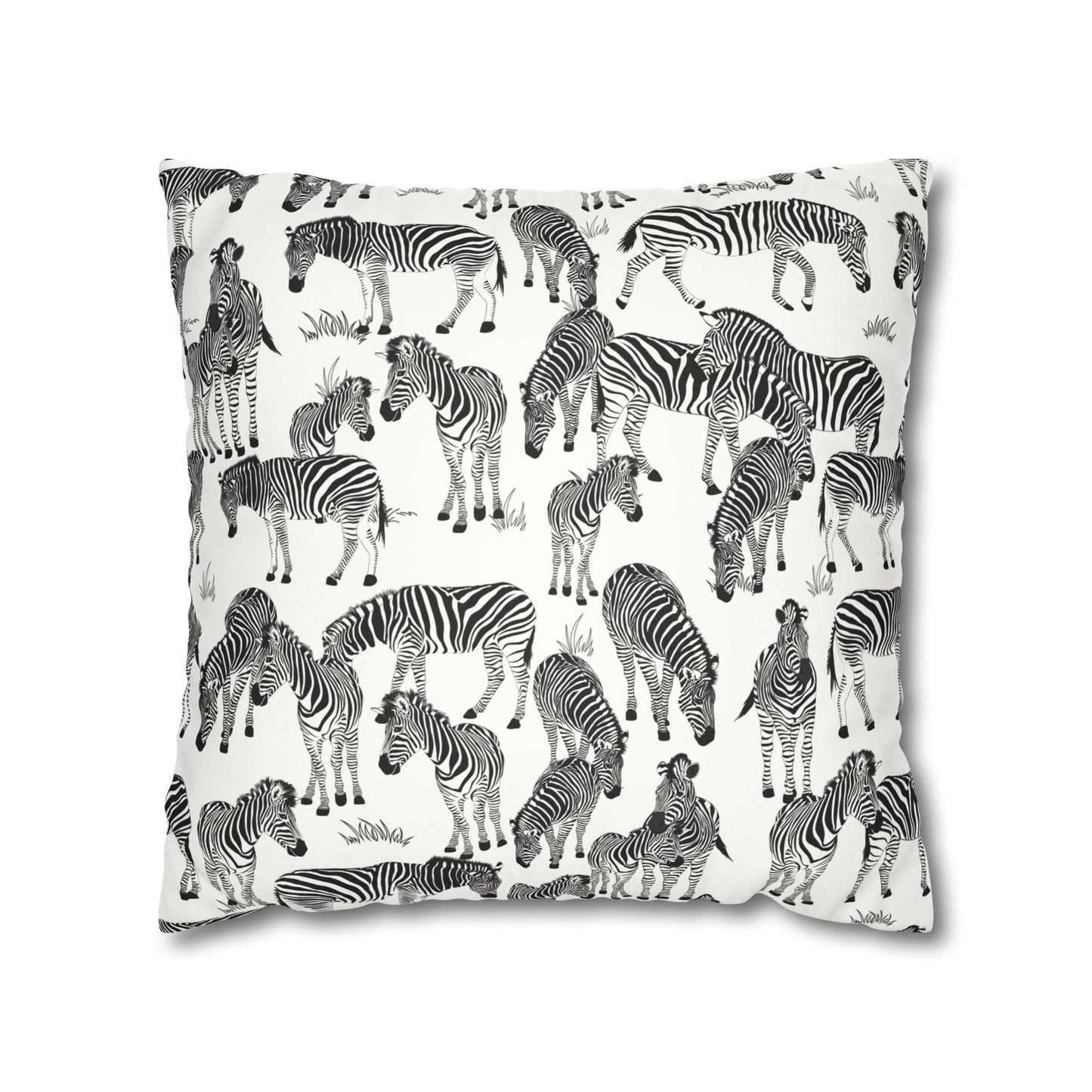 Zebra Herd Lux Faux Suede Throw Pillow Cover – 18" x 18" & 20" x 20" (White)