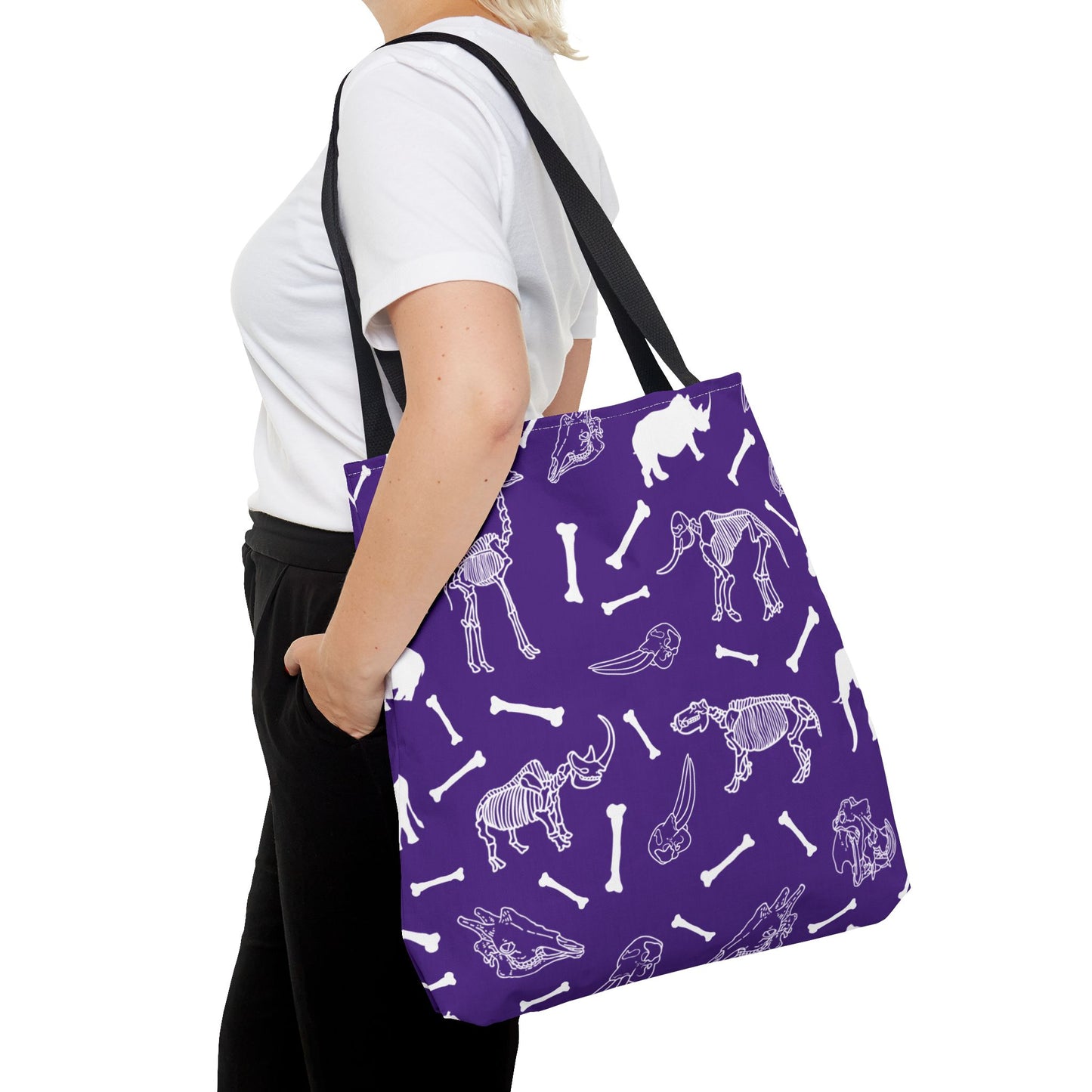 Whimsical Animal Skeletons Tote Bag (Purple), Perfect for Animal Lovers, Halloween, Eco-Friendly Bag, Gift for Pet Owners, Shopping Bag, Halloween Gift