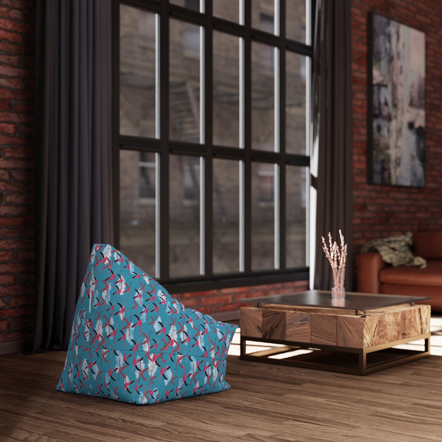 Bean Bag Chair Cover - Flying Flamingo Pattern (Blue Sky)