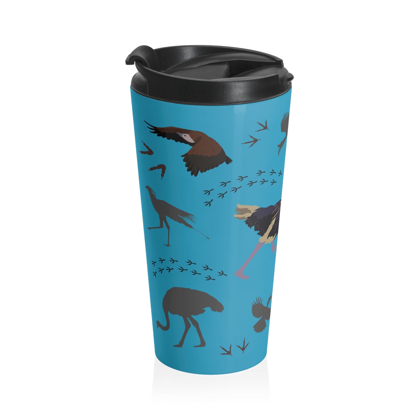 Safari Bird Pattern Stainless Steel Travel Mug (Turquoise), Bird Lover Gift, Coffee Cup for Outdoor Adventures, Animal Prints, Eco-Friendly Travel Accessory