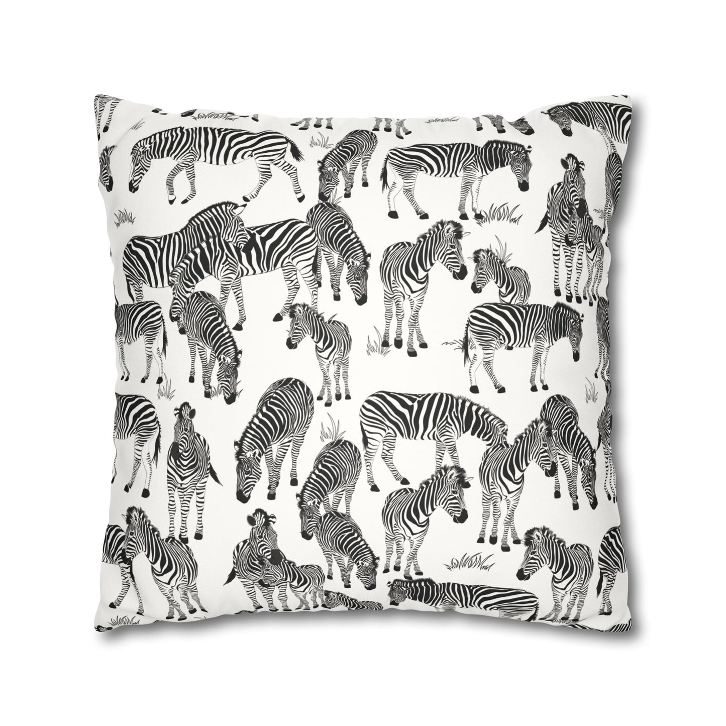 Zebra Herd Lux Faux Suede Throw Pillow Cover – 18" x 18" & 20" x 20" (White)