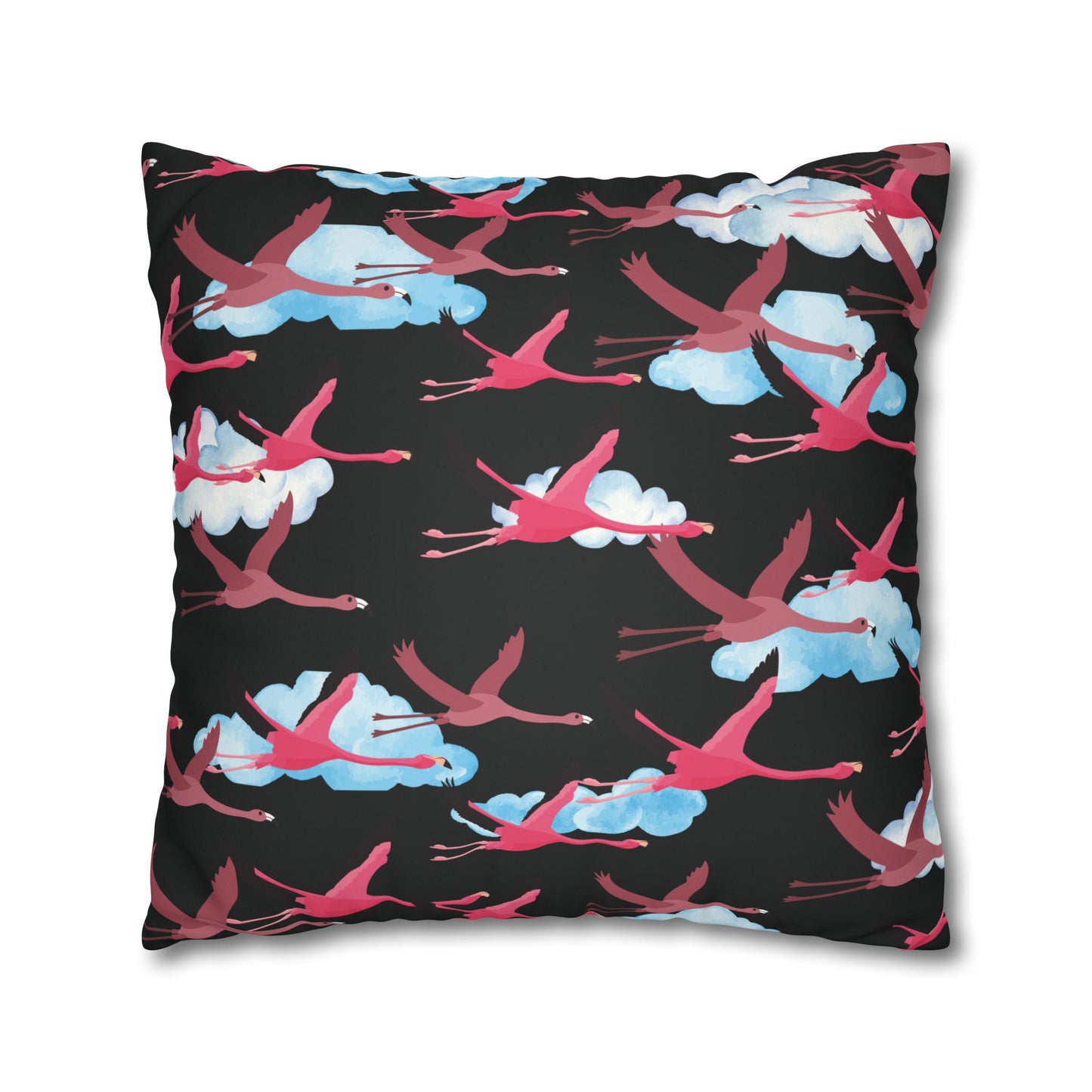 Flying Flamingo Lux Faux Suede Pillow Cover (Black) – 18" x 18" & 20" x 20"