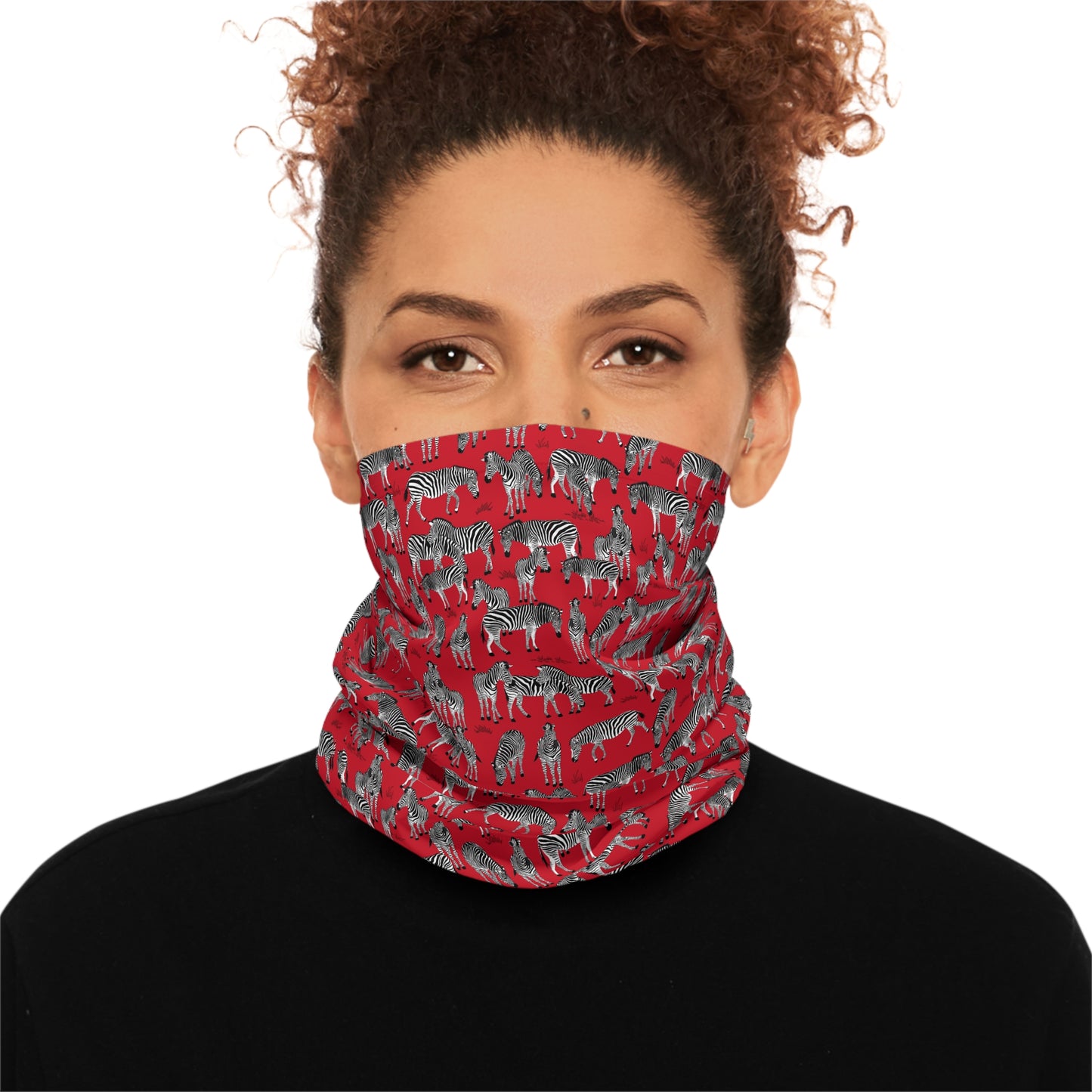 Colorful Lightweight Neck Gaiter with Zebra Herd Design (Red), Outdoor Accessory, Unique Gift, Hiking Gear, Nature-Themed Scarf