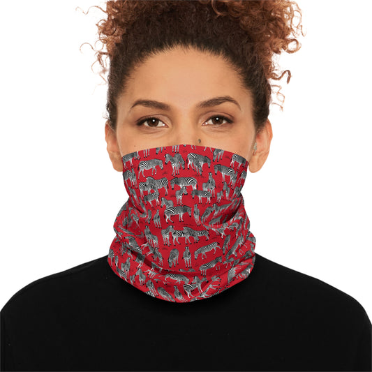 Colorful Lightweight Neck Gaiter with Zebra Herd Design (Red), Outdoor Accessory, Unique Gift, Hiking Gear, Nature-Themed Scarf