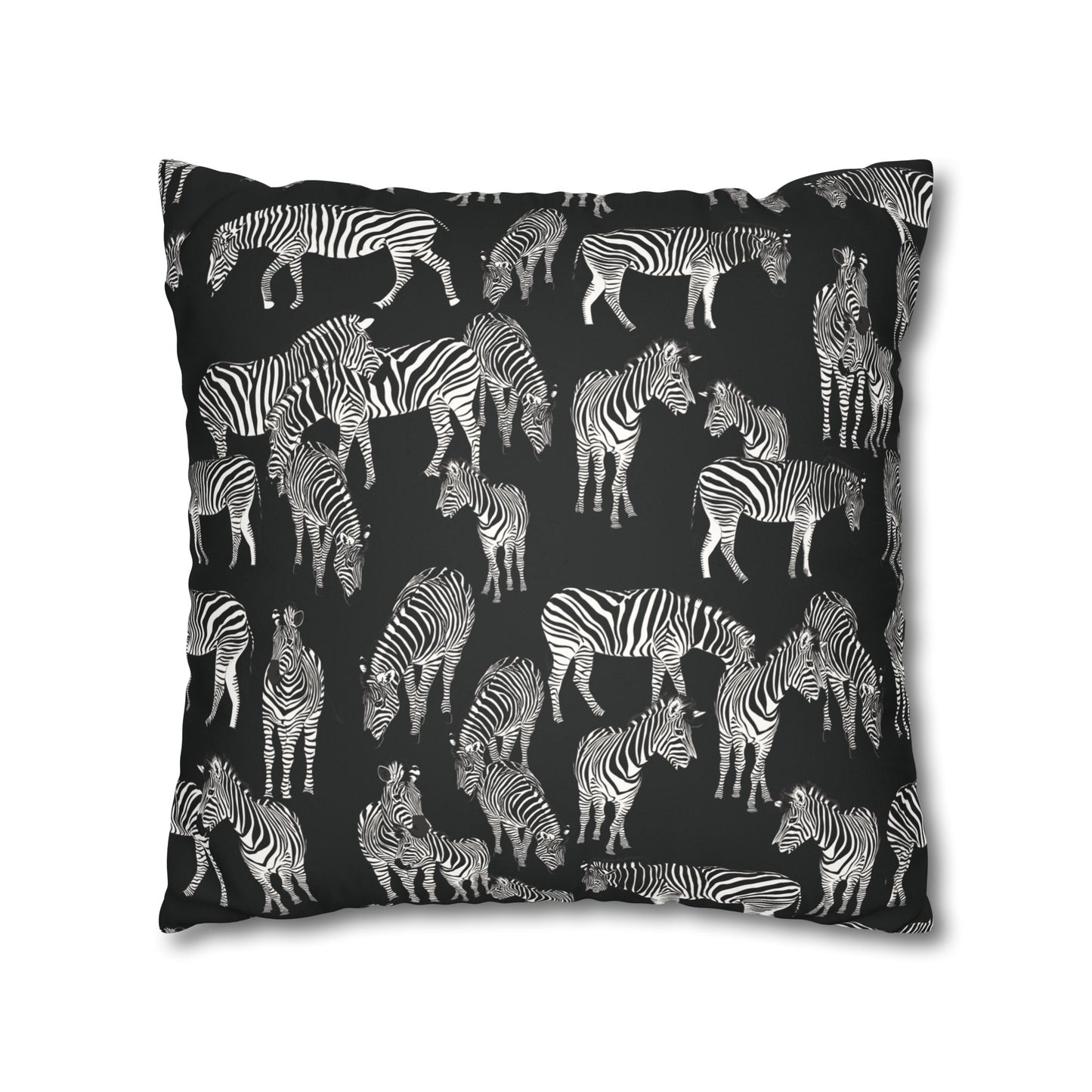 Zebra Herd Lux Faux Suede Throw Pillow Cover – 18" x 18" & 20" x 20" (Black)