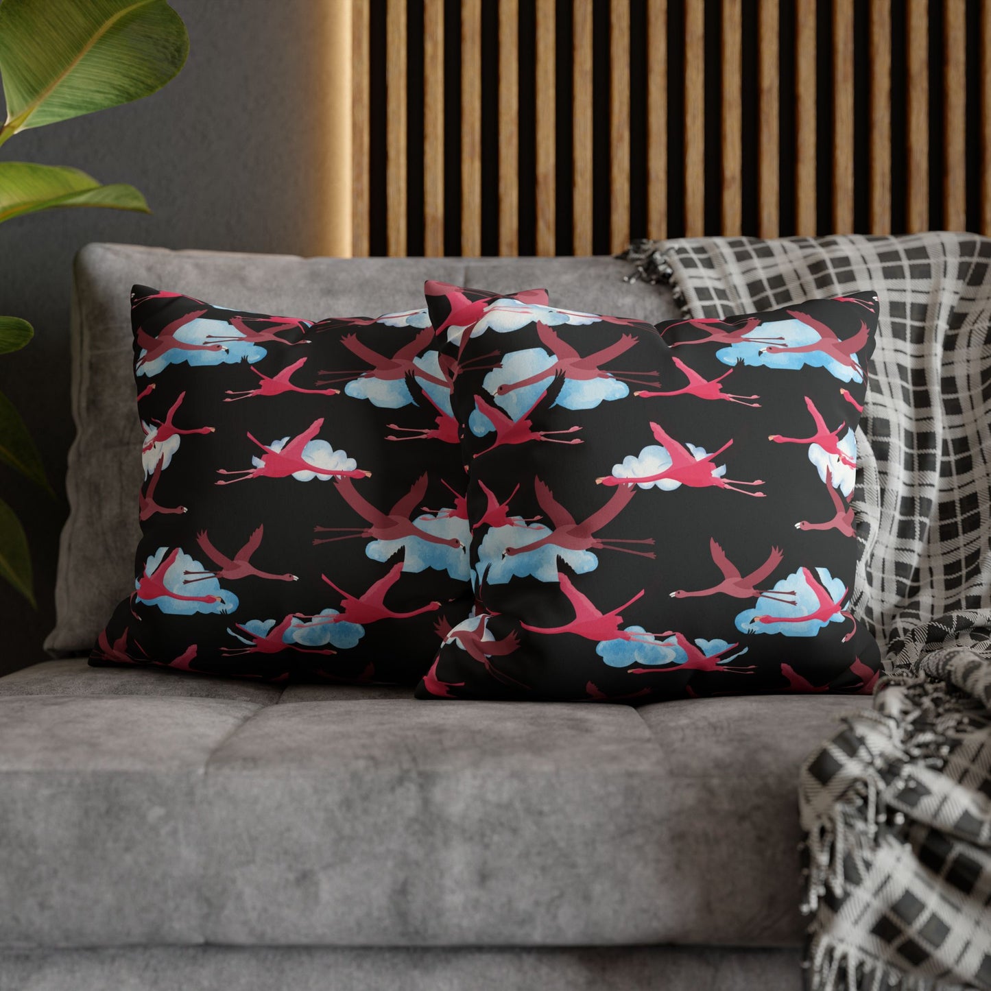 Flying Flamingo Lux Faux Suede Pillow Cover (Black) – 18" x 18" & 20" x 20"